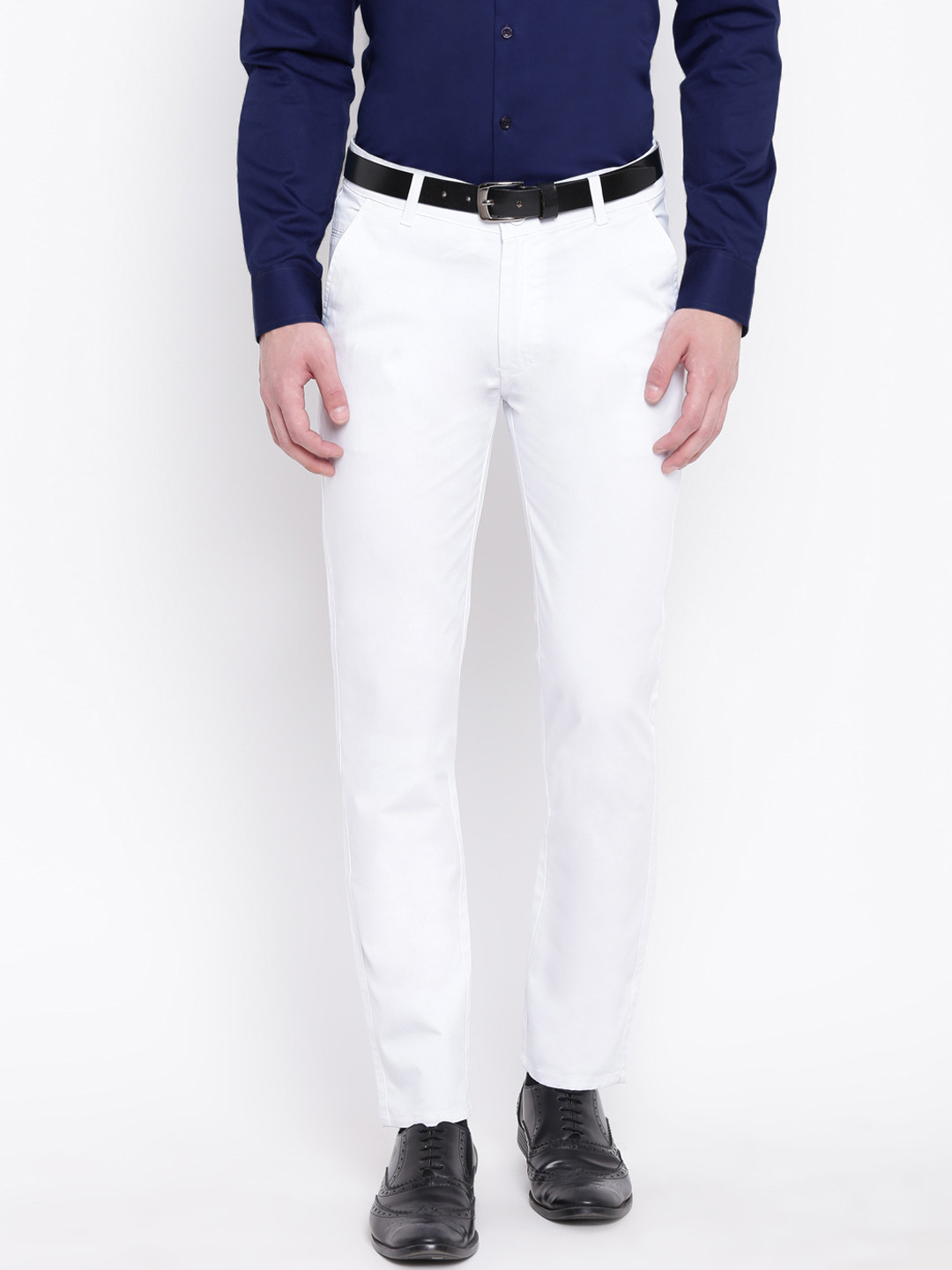

Hancock Men White Slim Fit Solid Formal Trousers