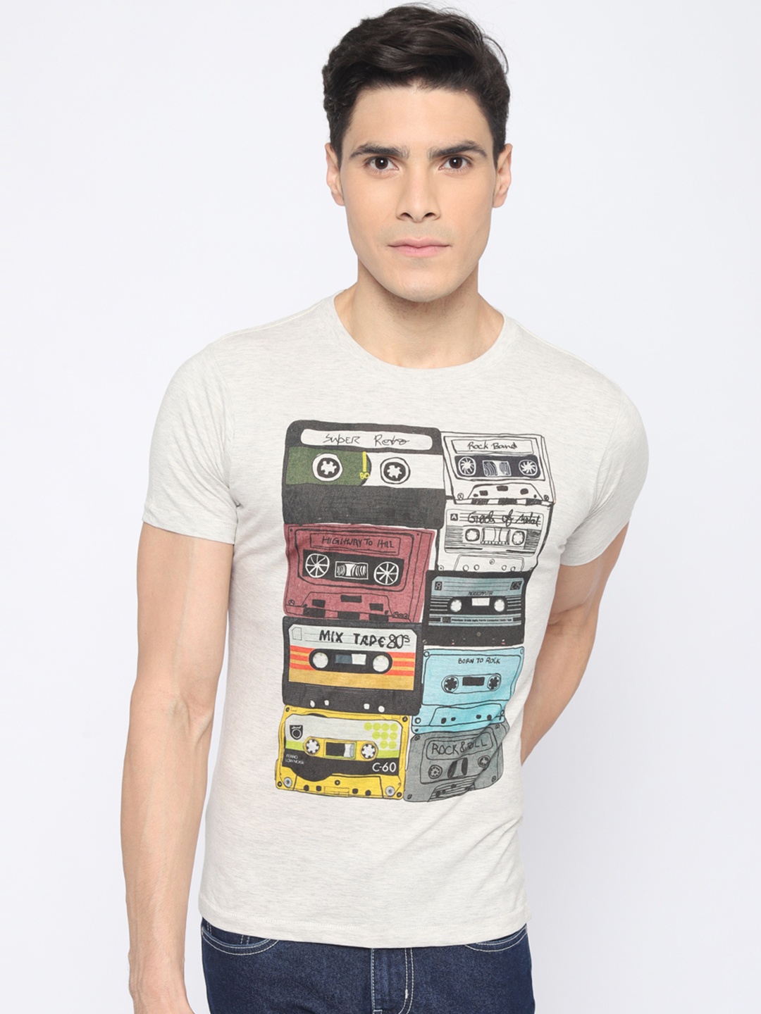 

Newport Men White Printed Round Neck T-shirt