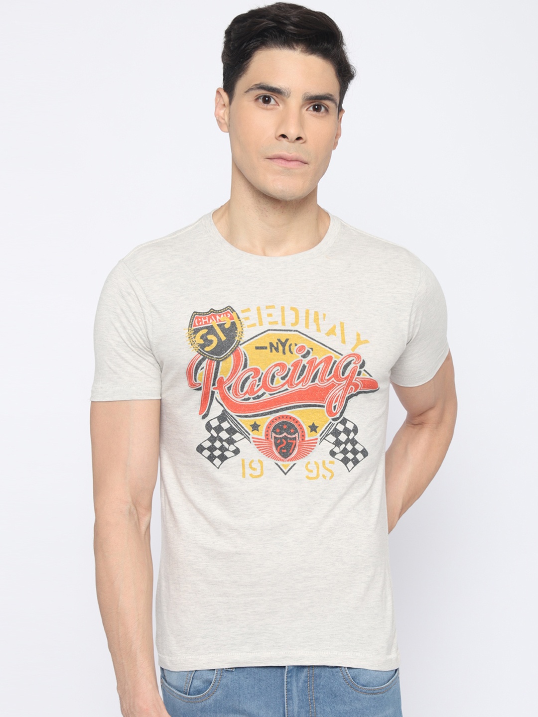 

Newport Men Off-White Printed Round Neck T-shirt
