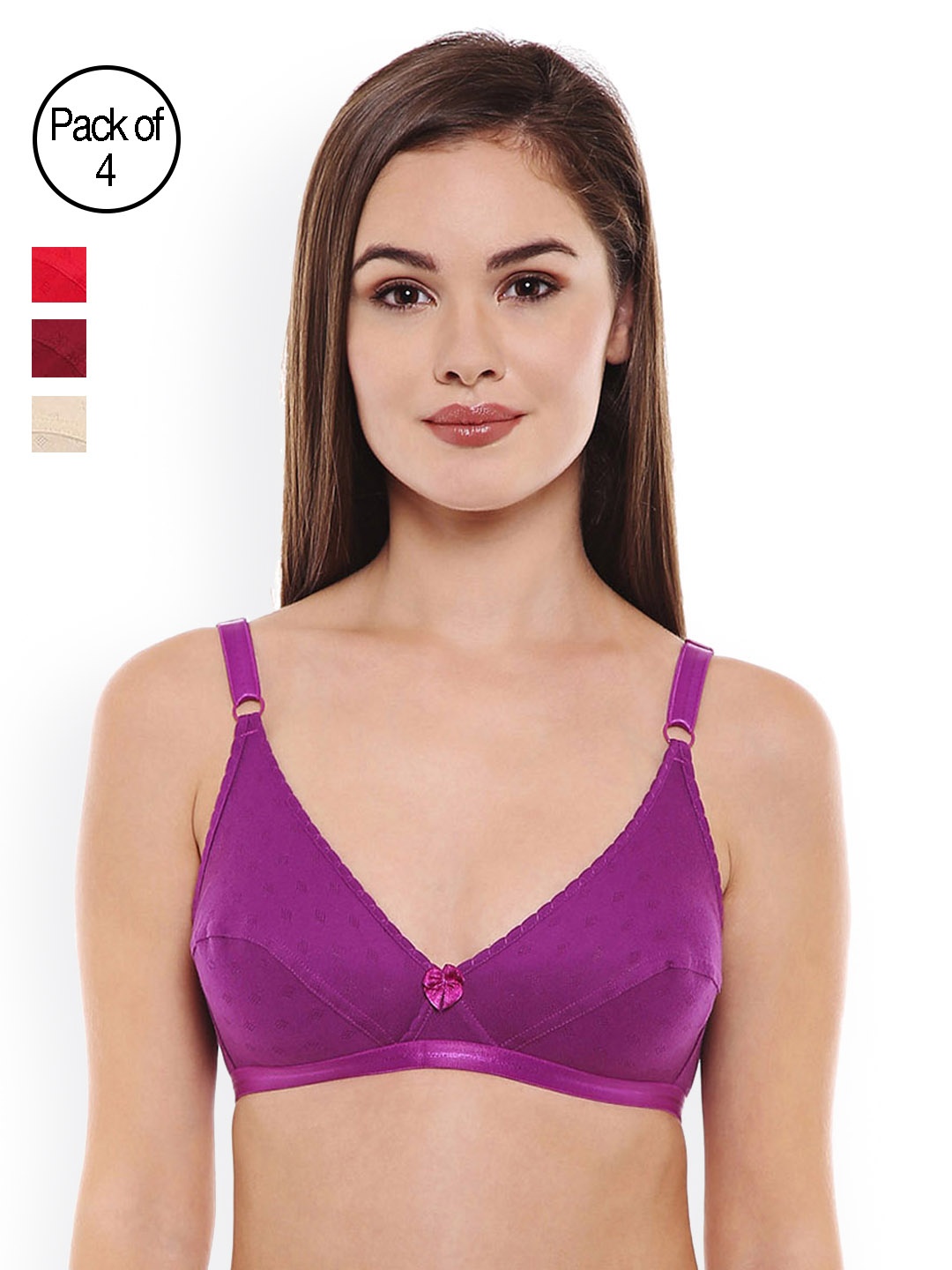 

Bodycare Pack Of 4 Assorted Solid Non-Wired Non Padded Everyday Bra E1507DPUMHRES