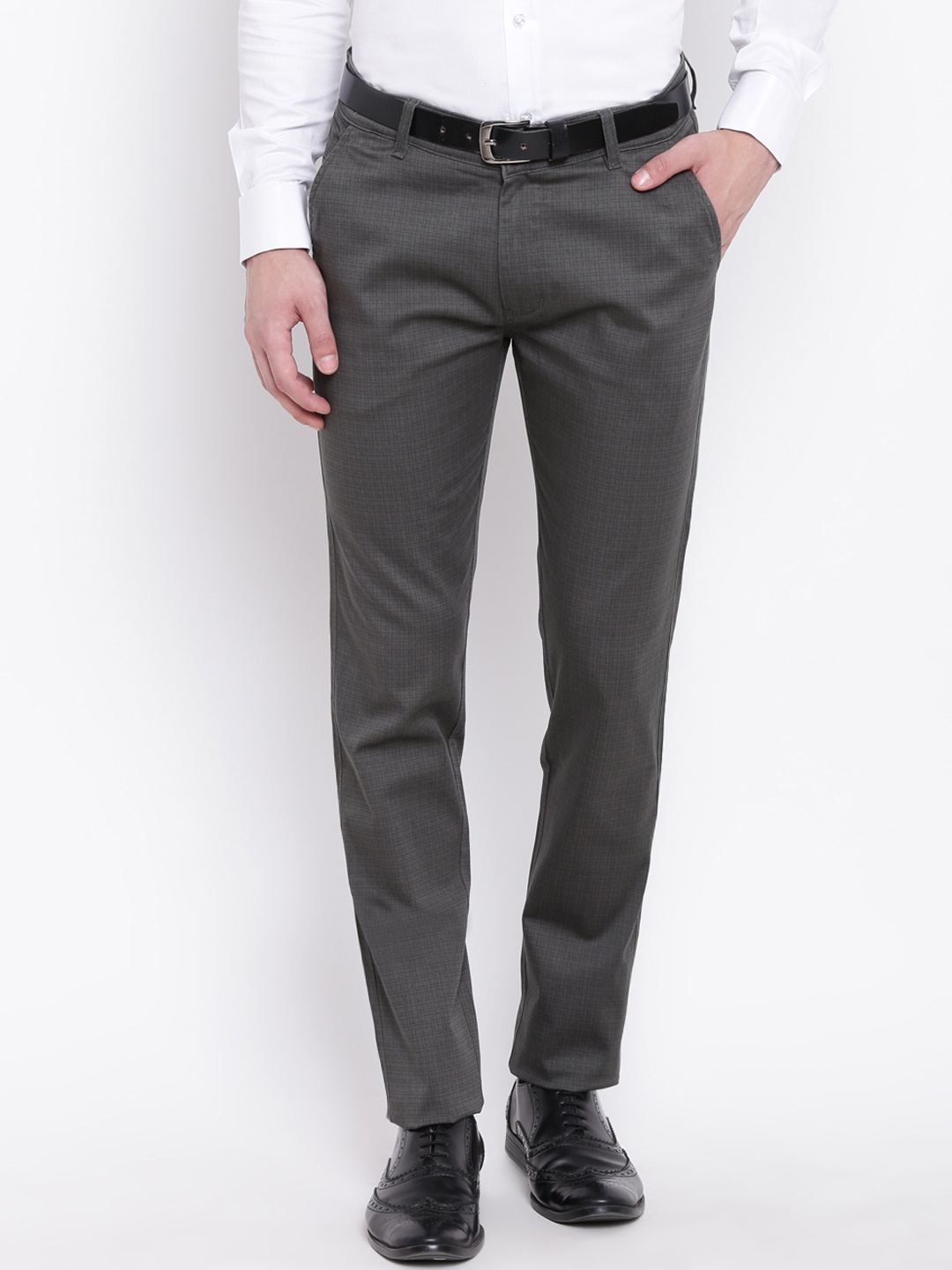

Hancock Men Grey Slim Fit Checked Formal Trousers