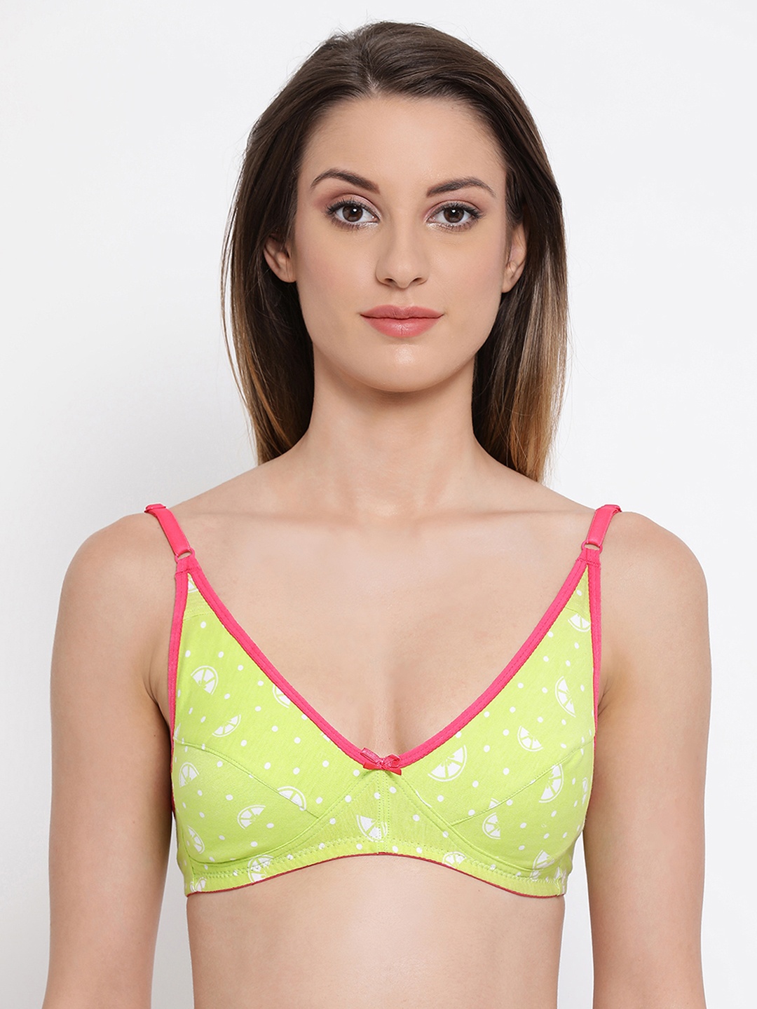Clovia Cotton Non-Padded Non-Wired Printed Bra, Green