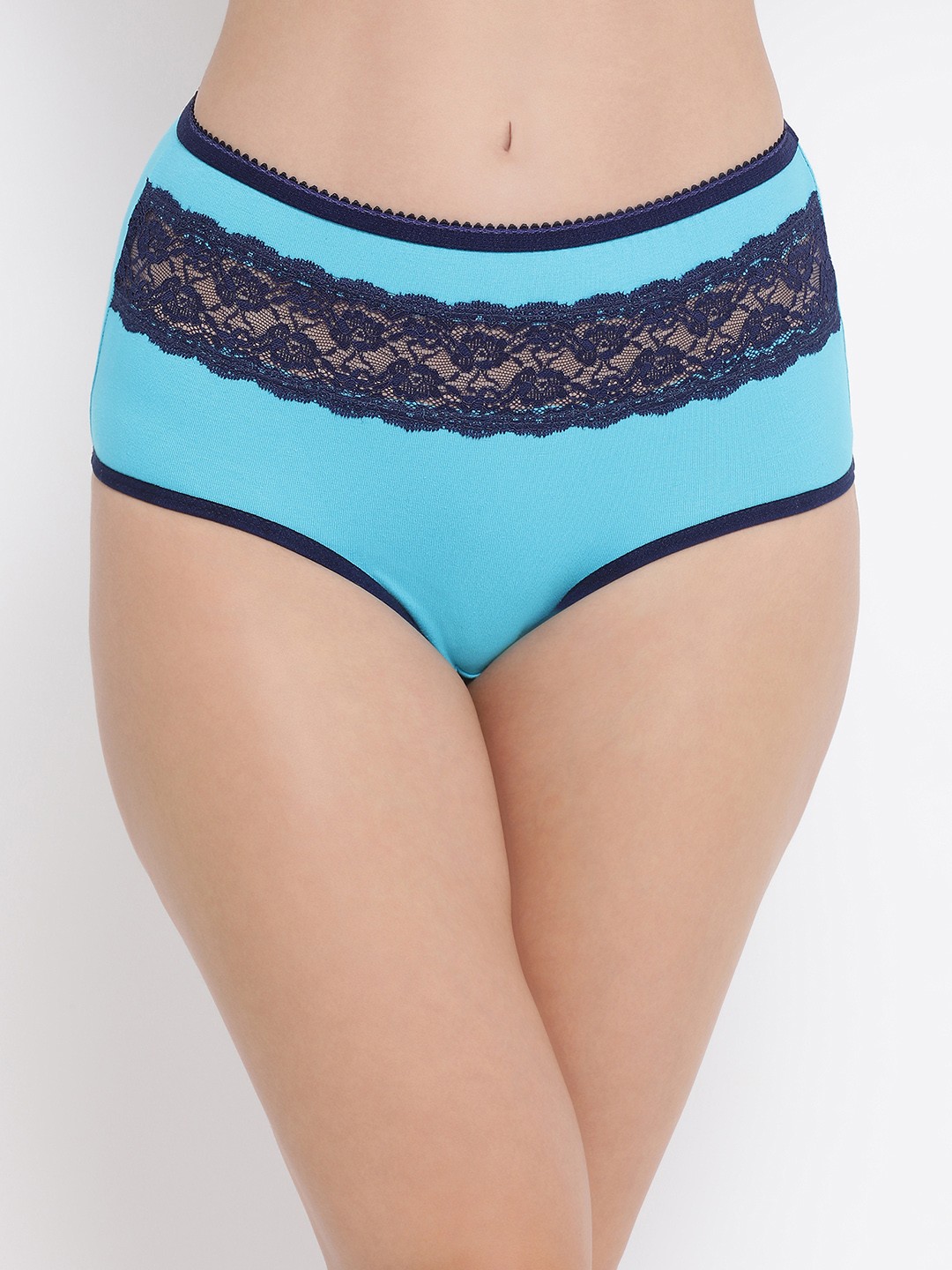 

Clovia Women Blue Self Design High-Waist Hipster Briefs PN3220P03XL