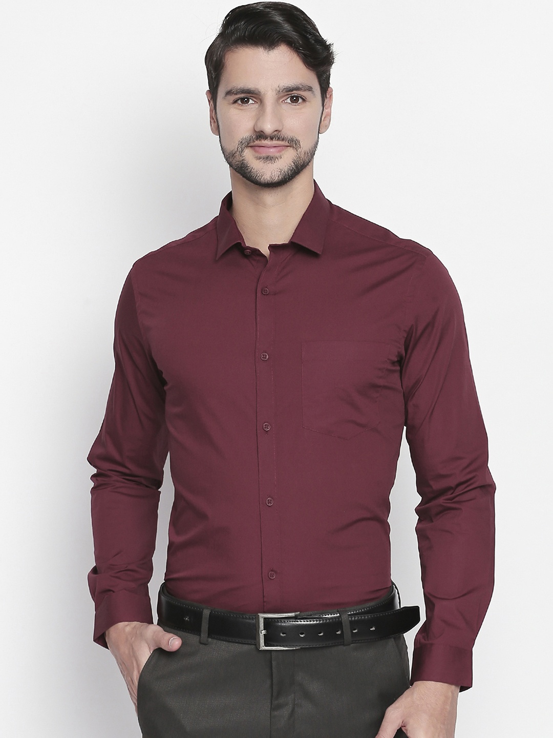 

RICHARD PARKER by Pantaloons Men Maroon Slim Fit Solid Formal Shirt