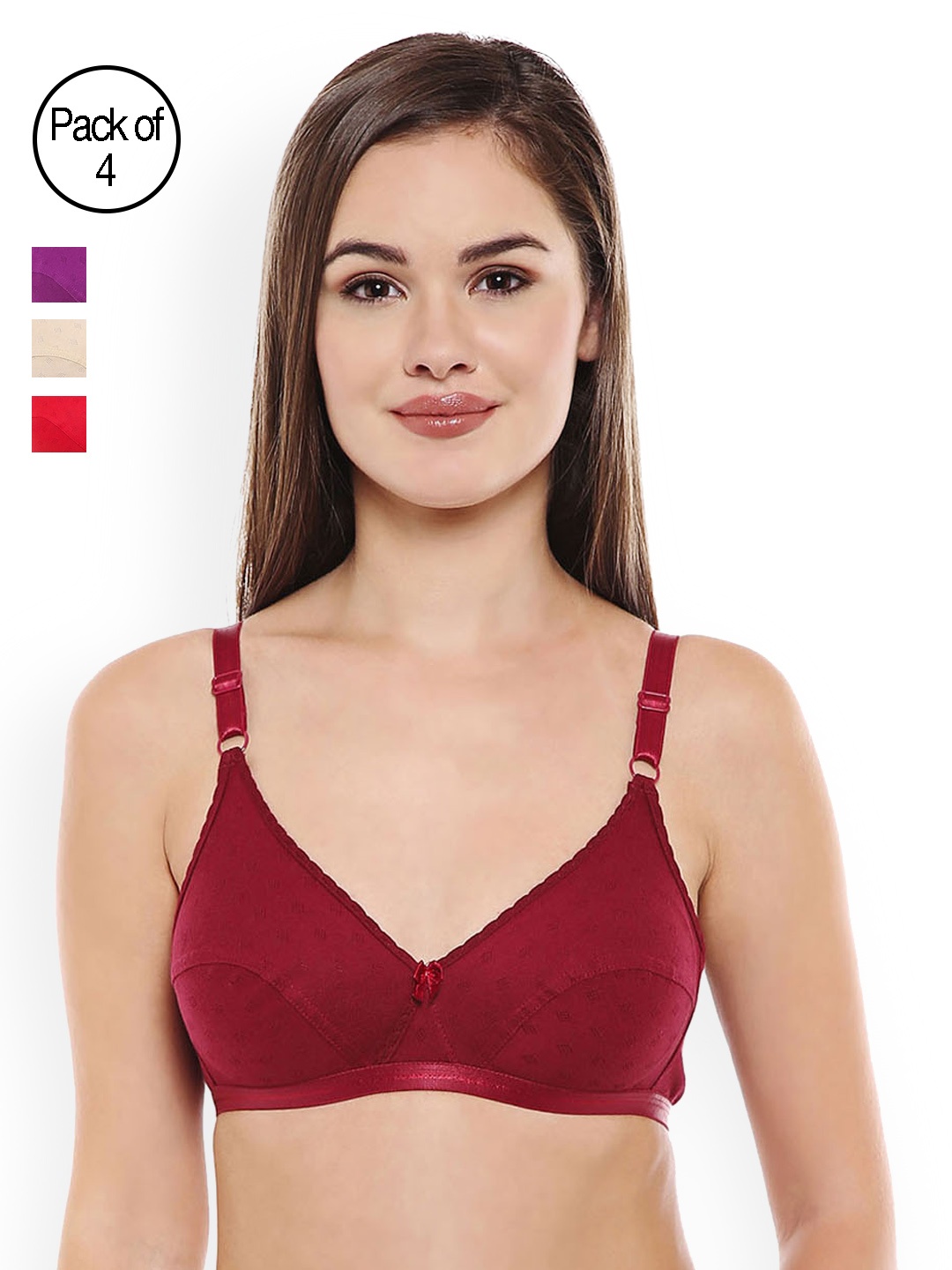 

Bodycare Pack of 4 Assorted Solid Non-Wired Non Padded Everyday Bras E1507DPUMHRES