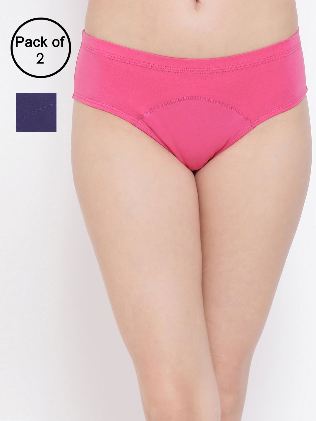 

Clovia Women Pack of 2 Solid Period Hipster Briefs COMPNC626XL, Pink