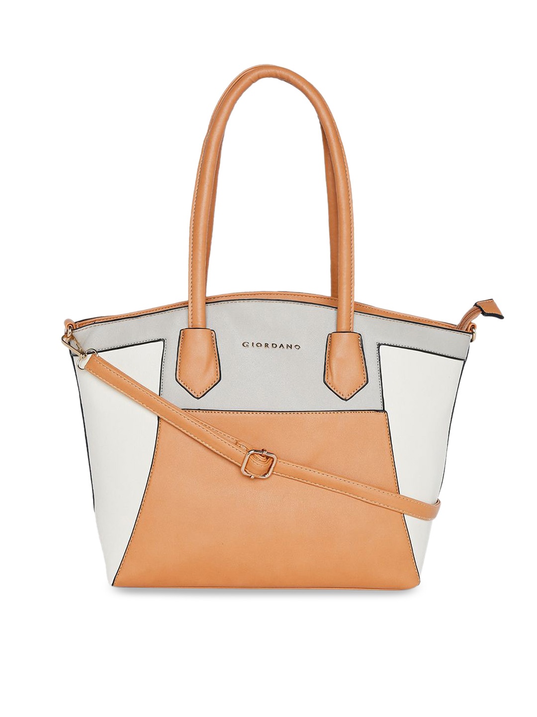 

GIORDANO Tan Brown & Grey Colourblocked Shoulder Bag