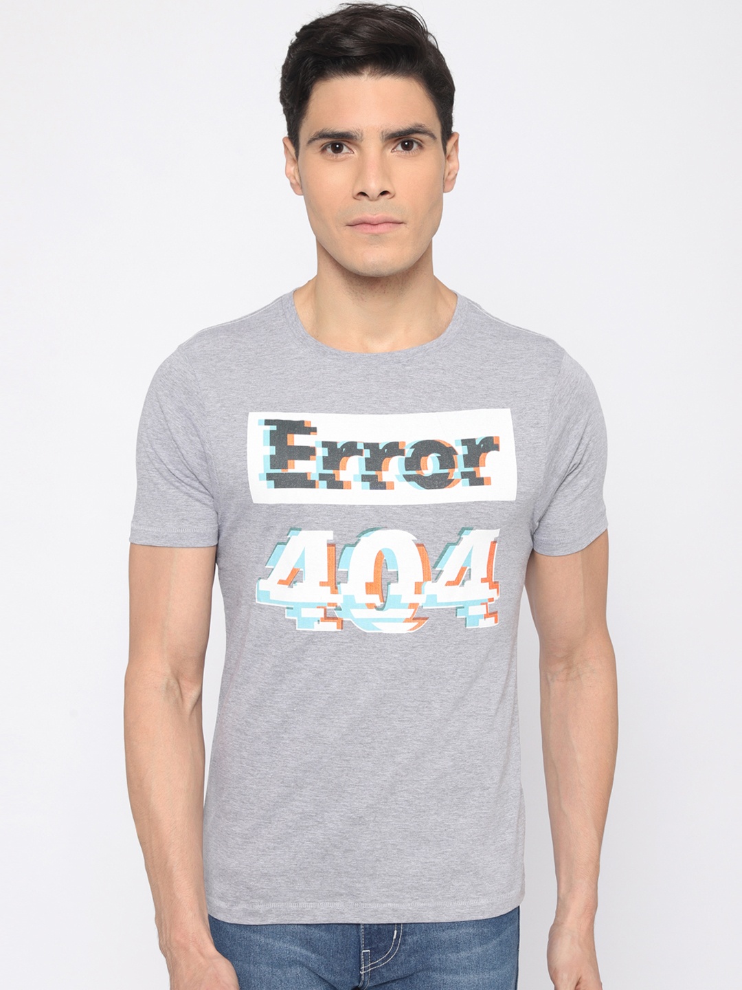 

Newport Men Grey Melange Printed Round Neck T-shirt