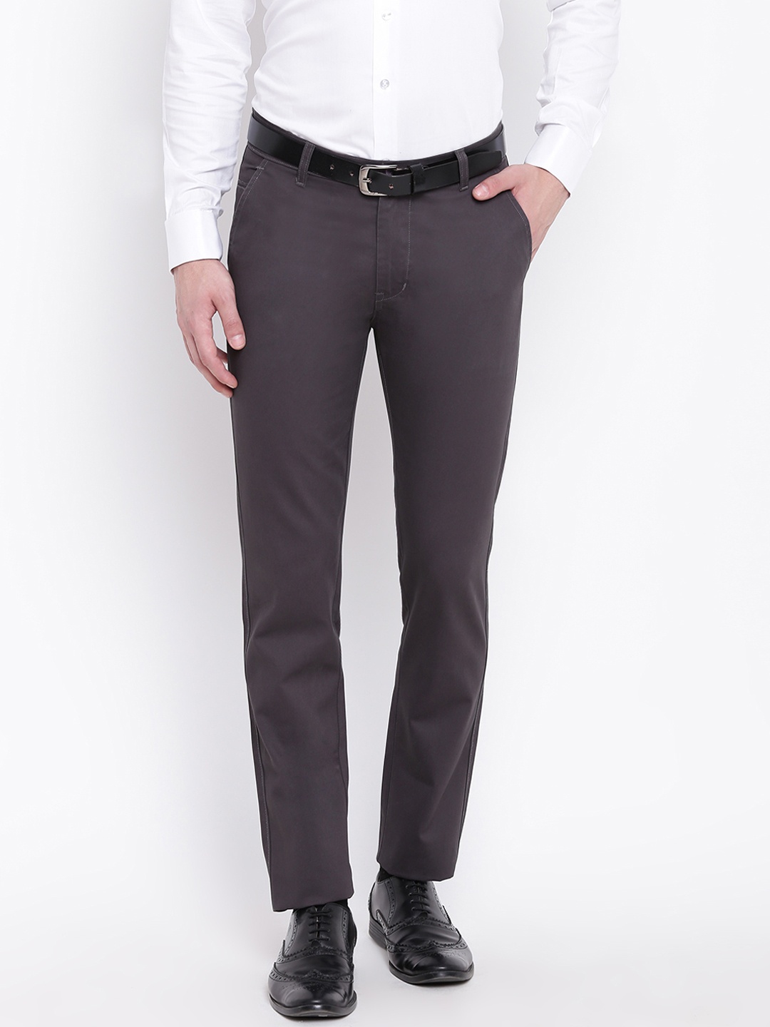 

Hancock Men Grey Slim Fit Solid Formal Trousers