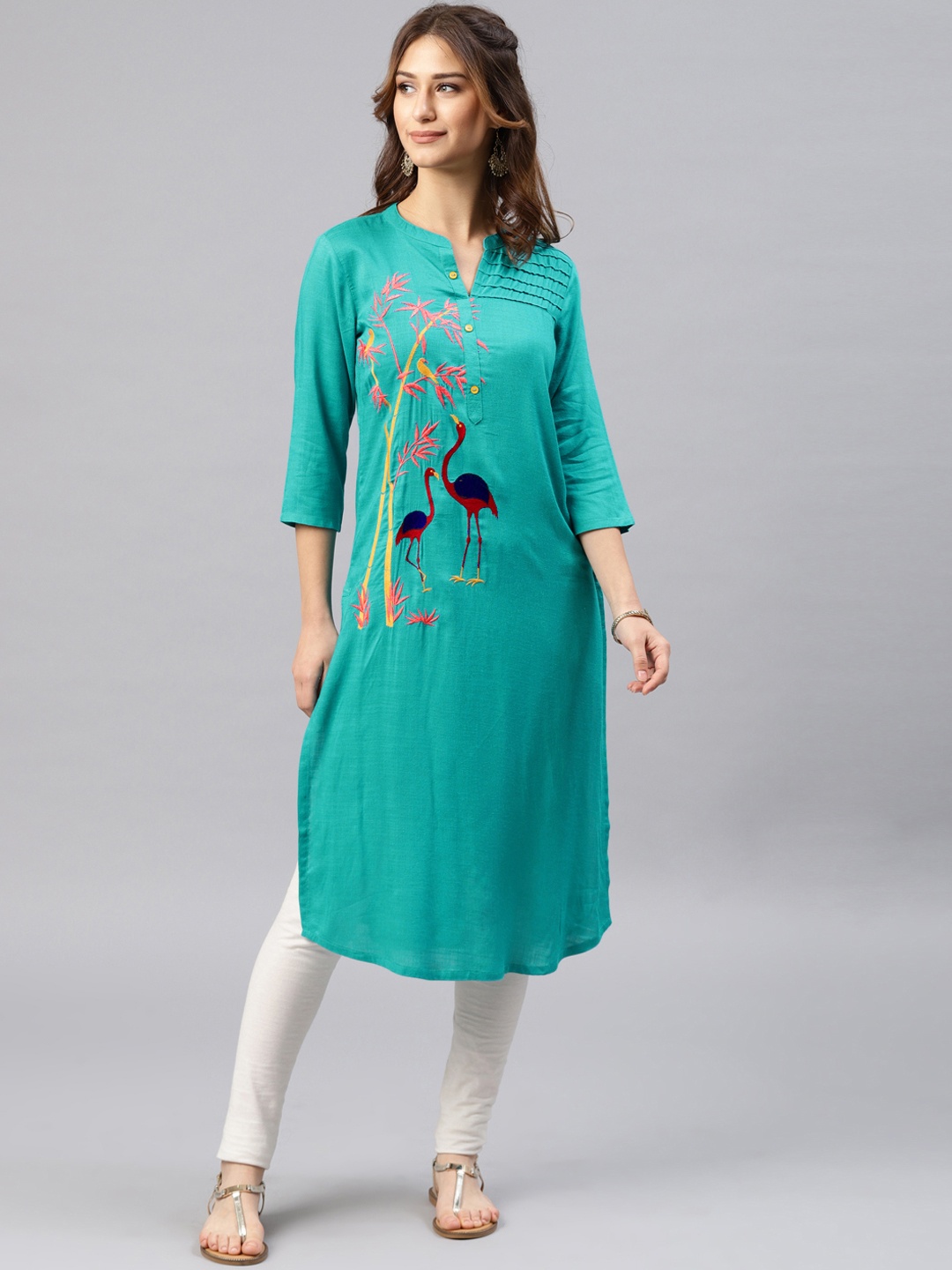 

Alena Women Turquoise Blue Quirky Embroidered Straight Kurta