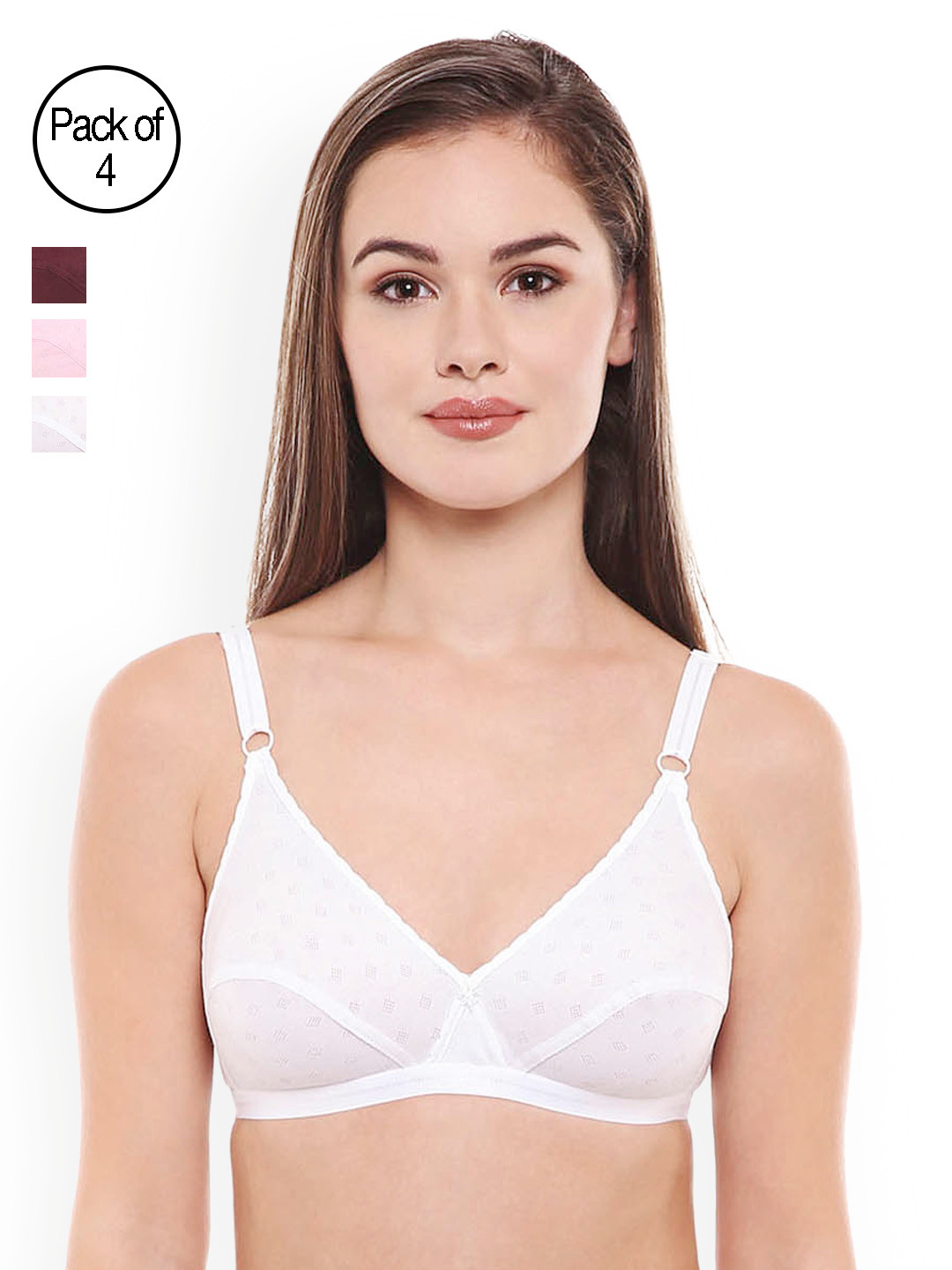 

Bodycare Pack of 4 Assorted Solid Non-Wired Non Padded Everyday Bras E1507DPEWIPIW