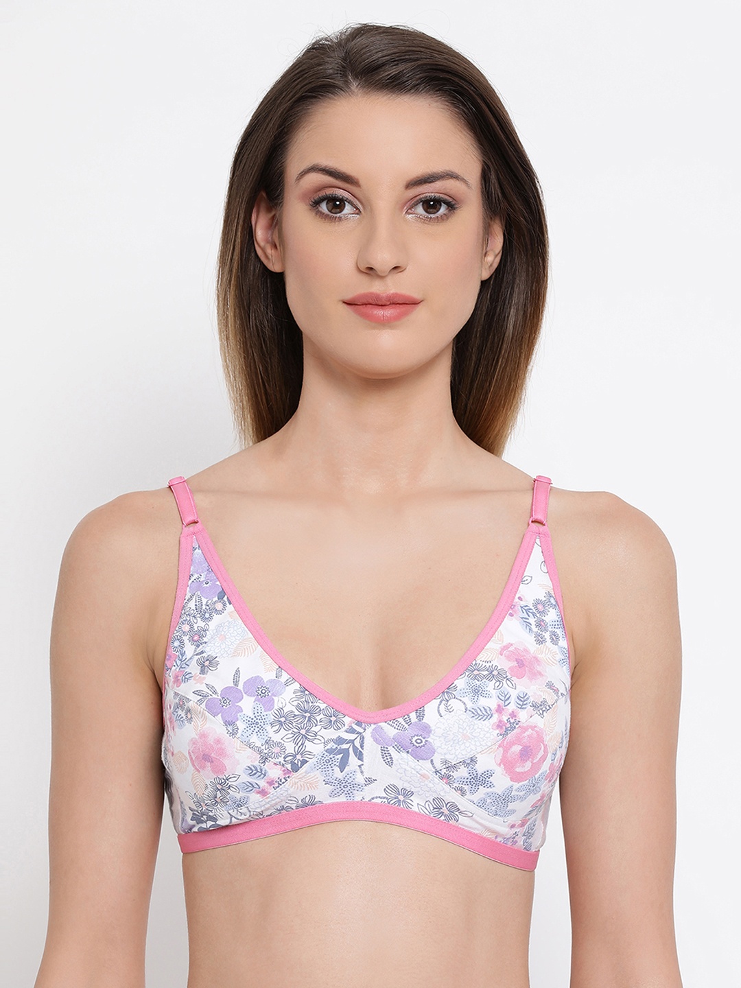 Clovia Cotton Non-Padded Non-Wired Floral Print Bra, White