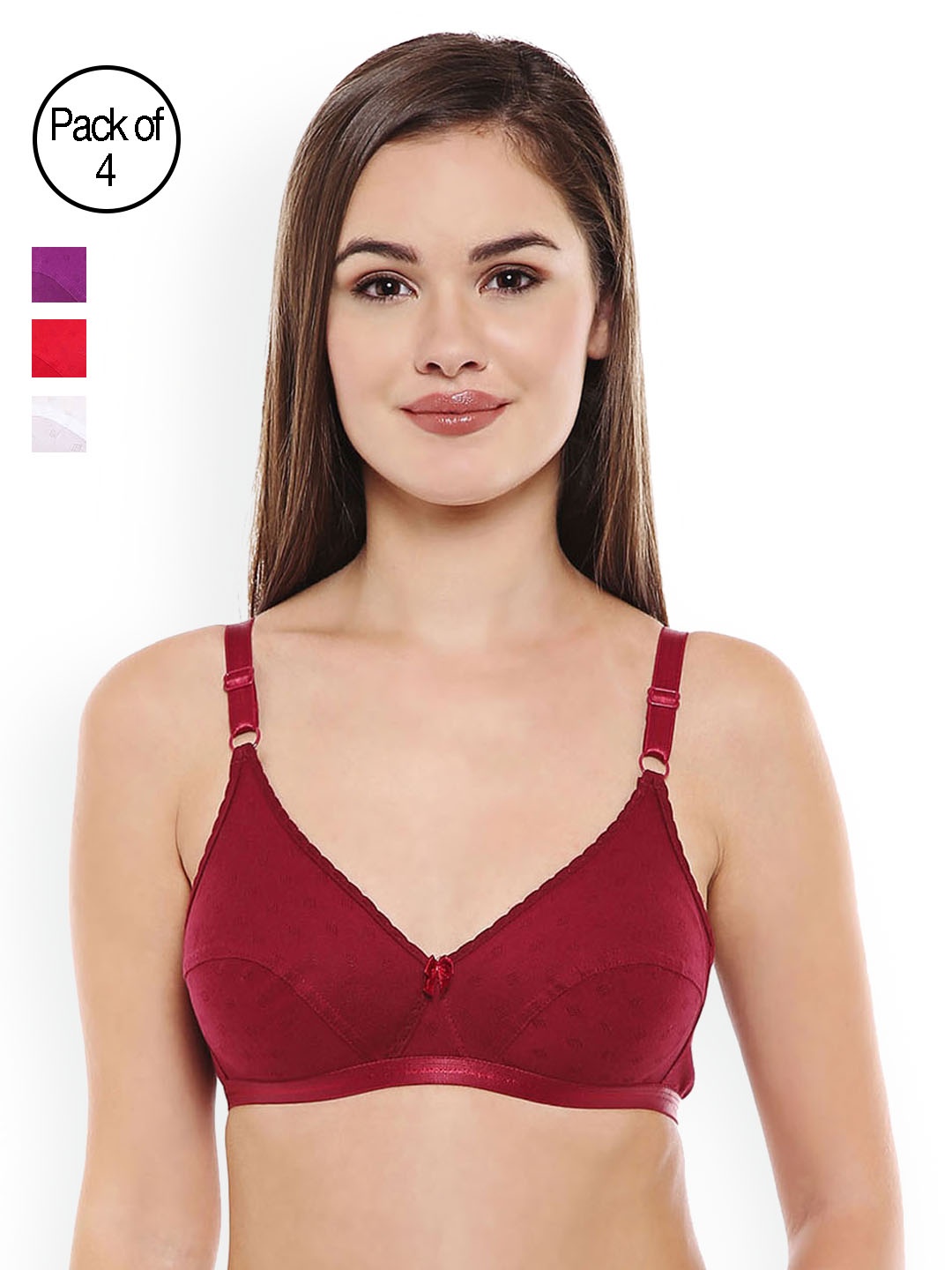 Bodycare Assorted Solid Pack of 4 Non-Wired Non Padded Everyday Bra E1507DPUMHREW