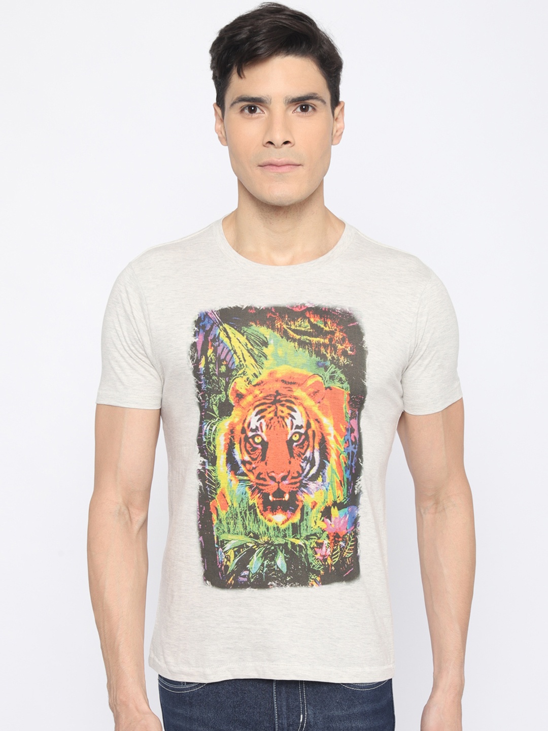 

Newport Men Off-White Printed Round Neck T-shirt