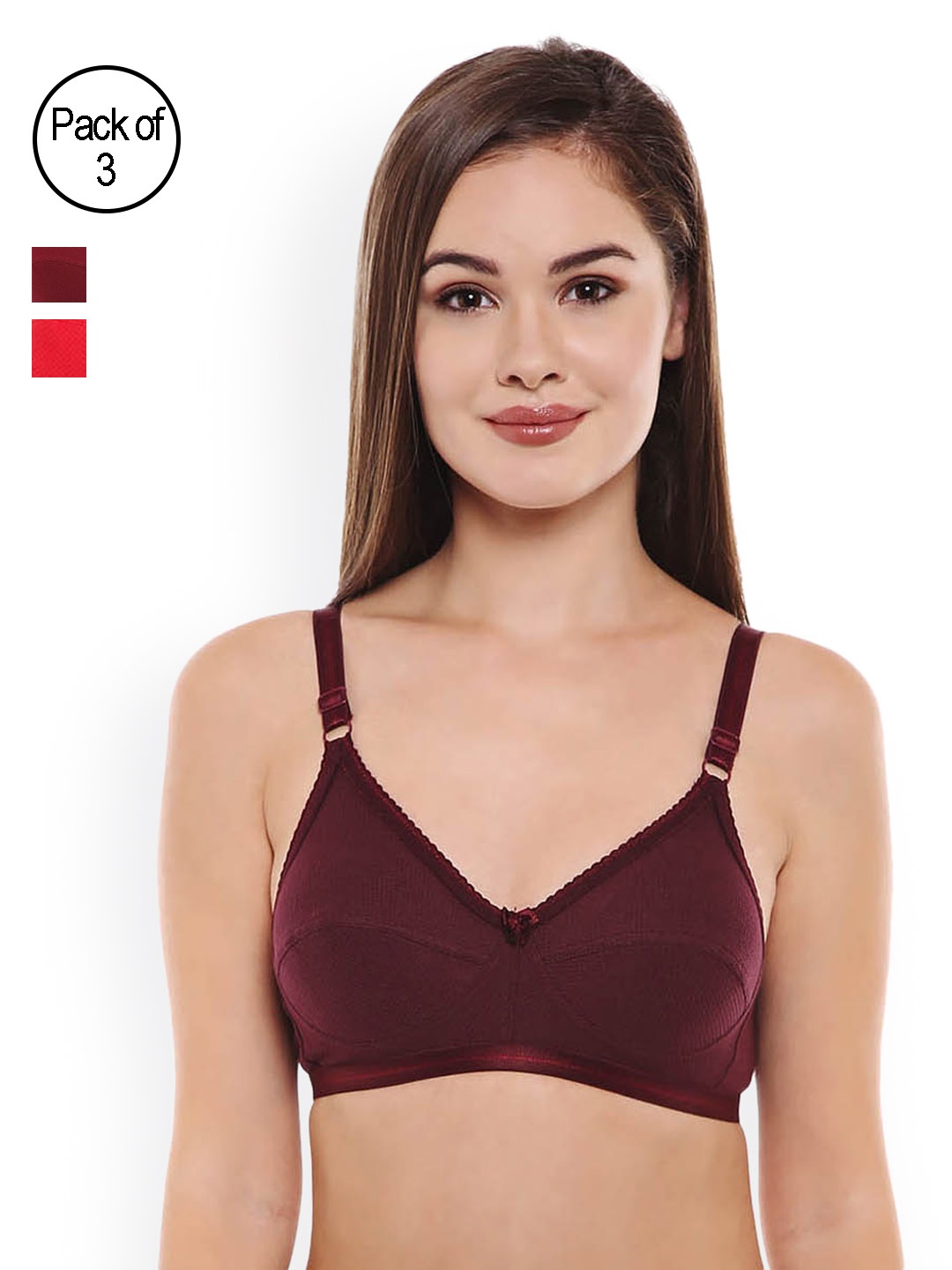 

Bodycare Pack Of 3 Assorted Solid Non-Wired Non Padded Everyday Bra