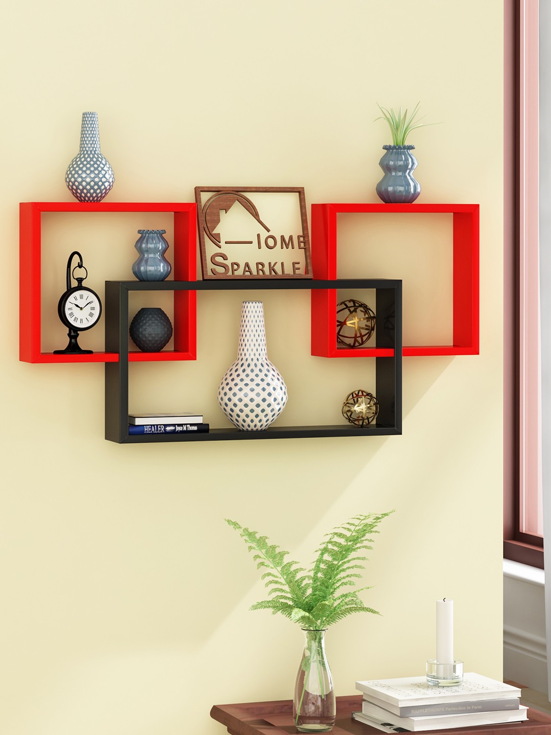 

Home Sparkle Black & Red MDF Basic Wall Shelf