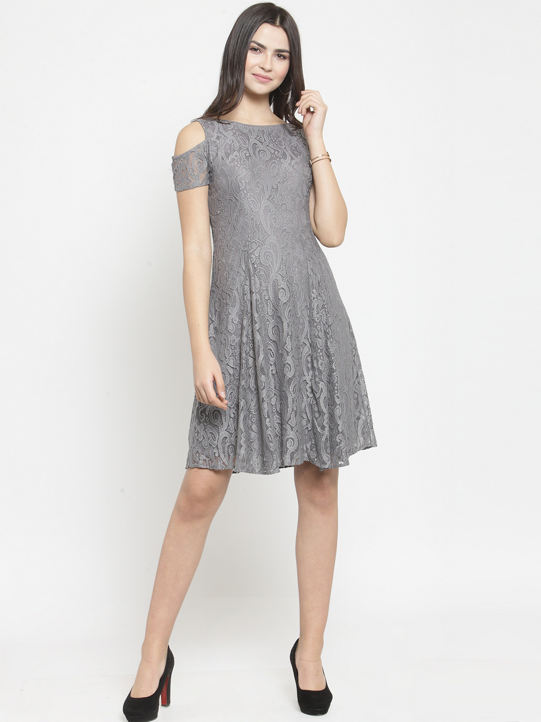 

Latin Quarters Women Grey Fit and Flare Dress
