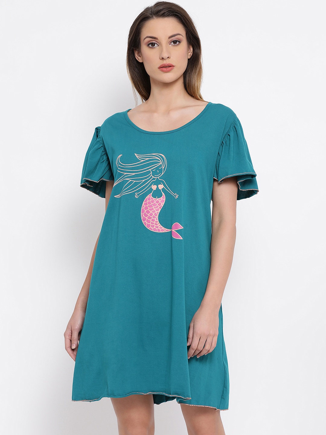 

Clovia Teal Blue Printed Nightdress NS1196P17XL