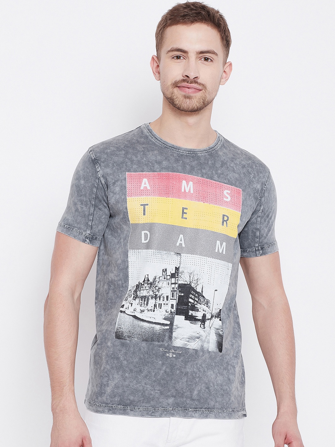 

Duke Men Grey Printed Round Neck T-shirt