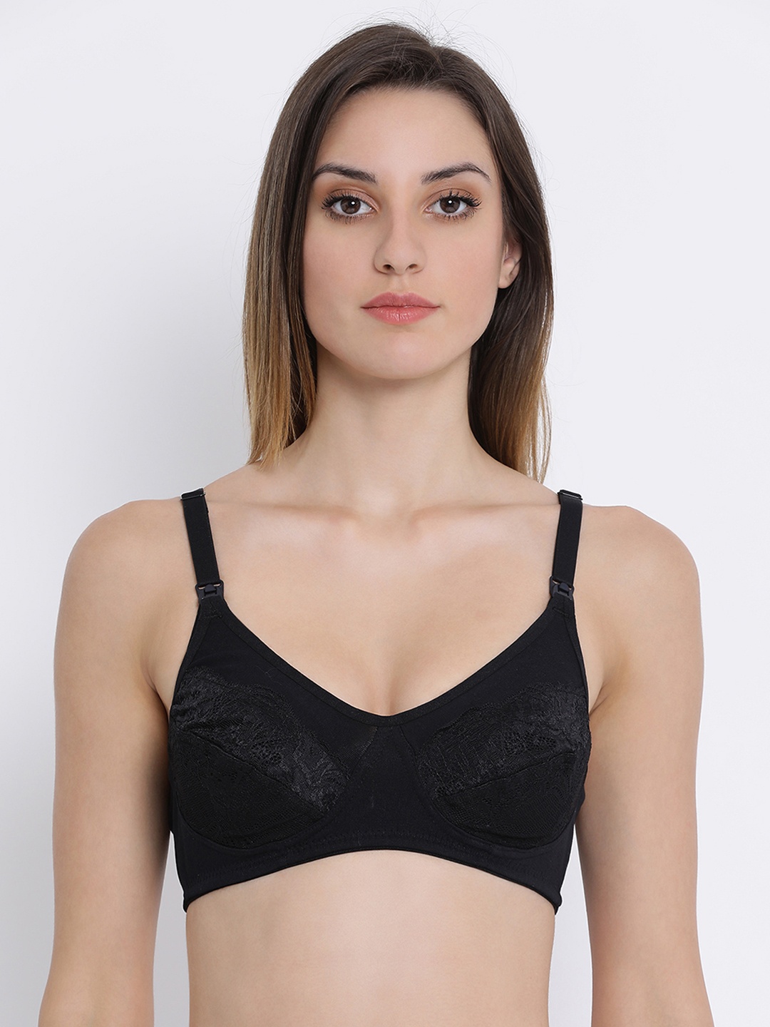 Clovia Cotton Rich Maternity Non-Padded Non-Wired Bra, Black