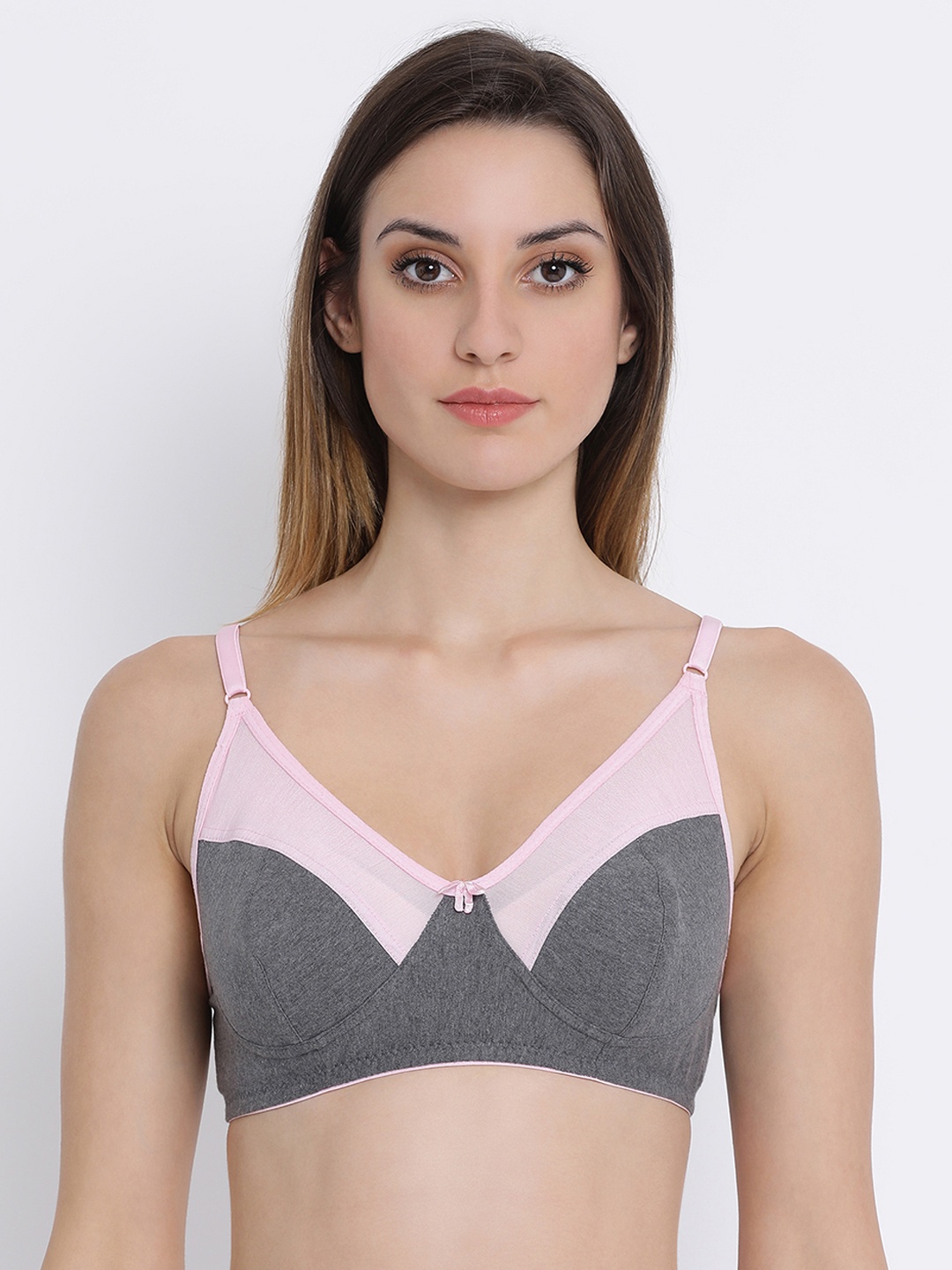 

Clovia Cotton Rich Non-Padded Non-Wired Bra With Mesh Neck, Grey