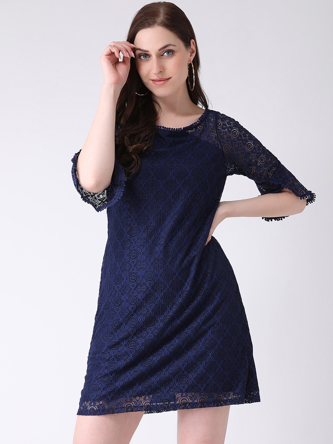 

Latin Quarters Women Navy Blue Self Design Sheath Dress