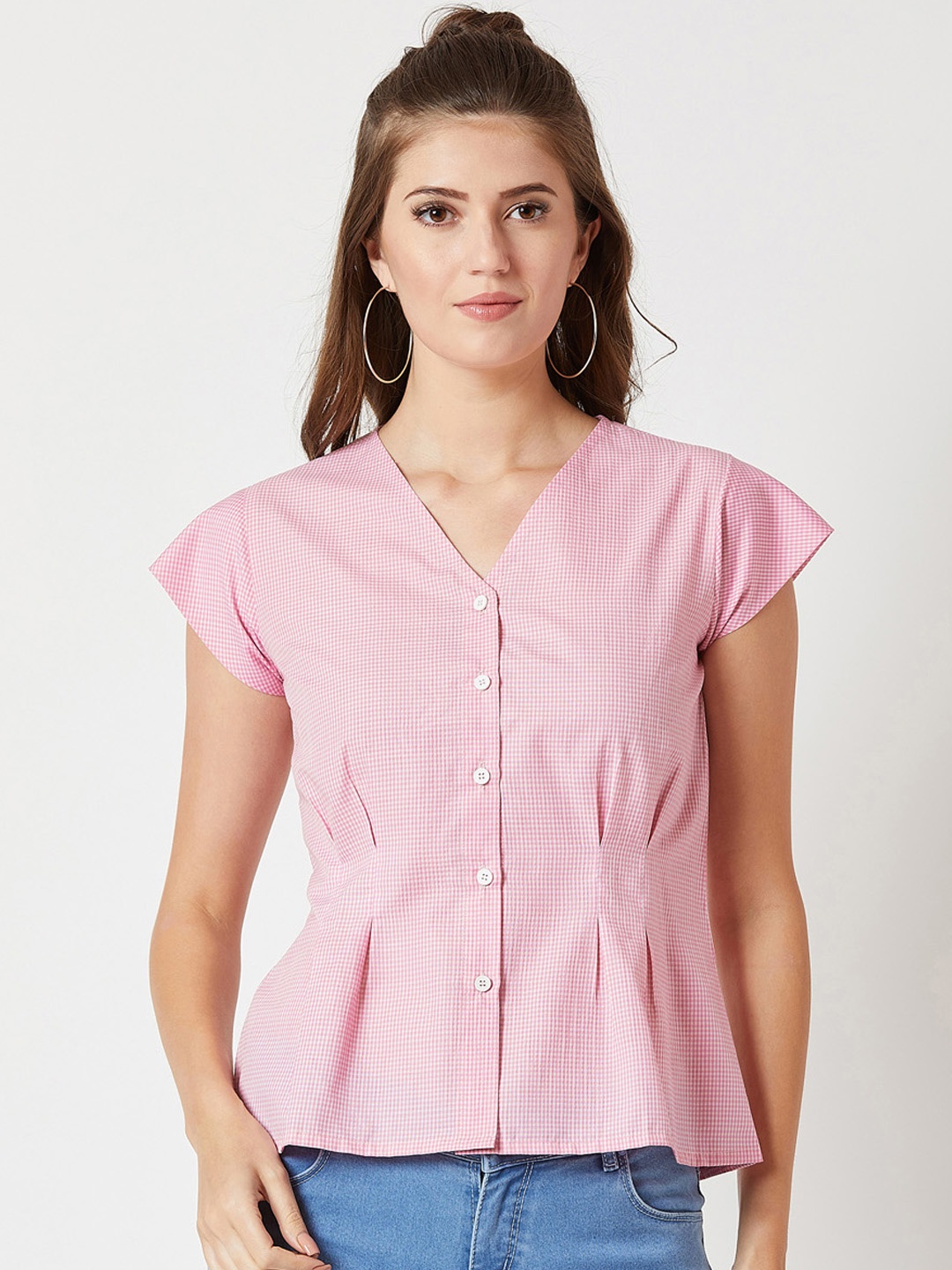 

Miss Chase Women Pink Checked Pleated Top