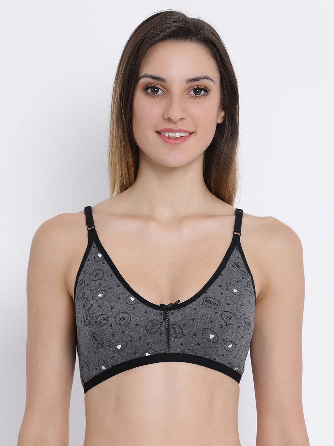 

Clovia Cotton Non-Padded Non-Wired Printed Bra, Grey