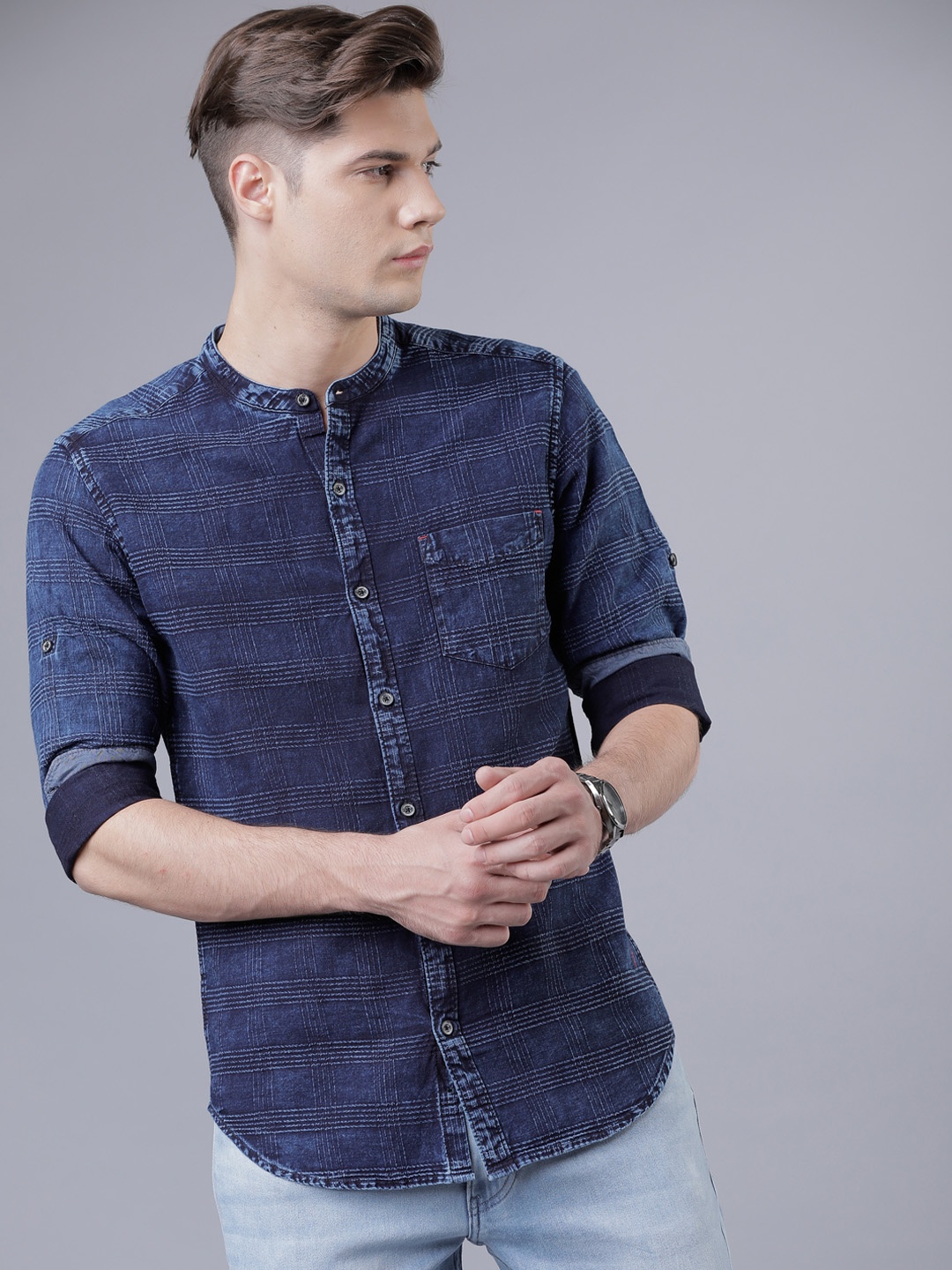 

LOCOMOTIVE Men Blue Slim Fit Faded Casual Shirt