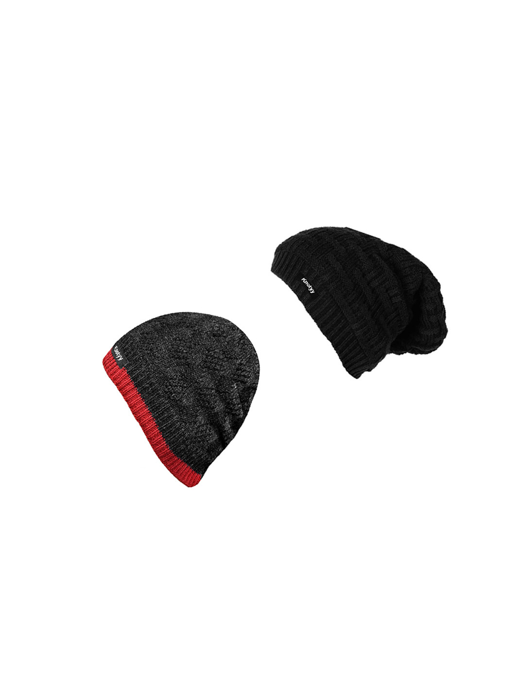 

Knotyy Pack of 2 Unisex Black Self Design Beanie, Multi