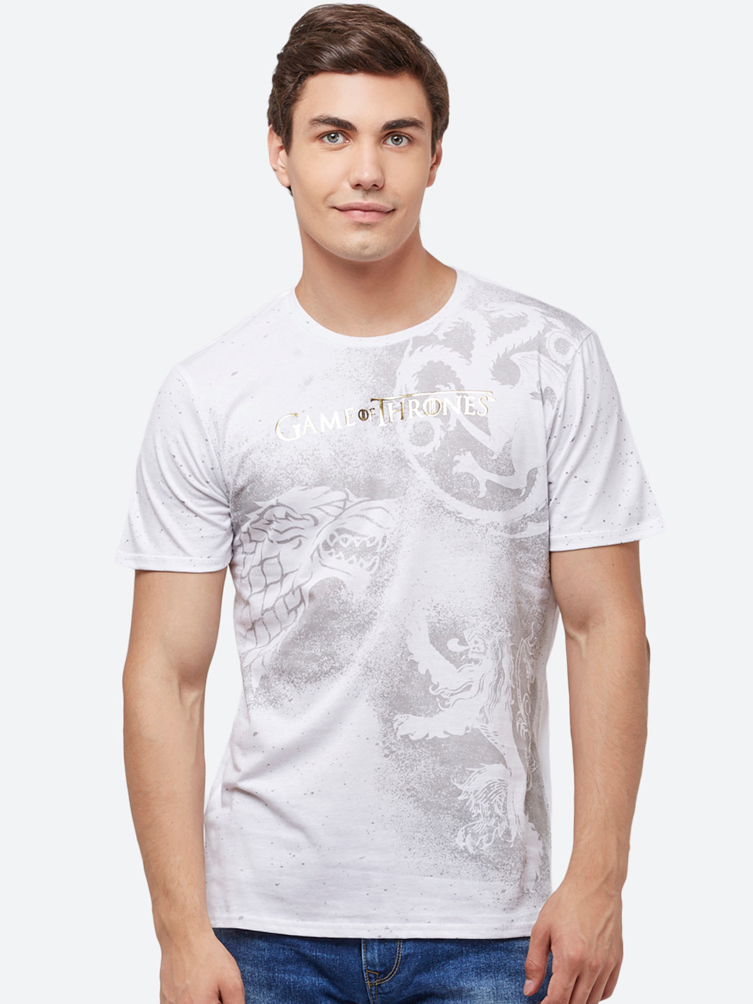 

Free Authority Men White Game Of Thrones Printed Round Neck T-Shirt