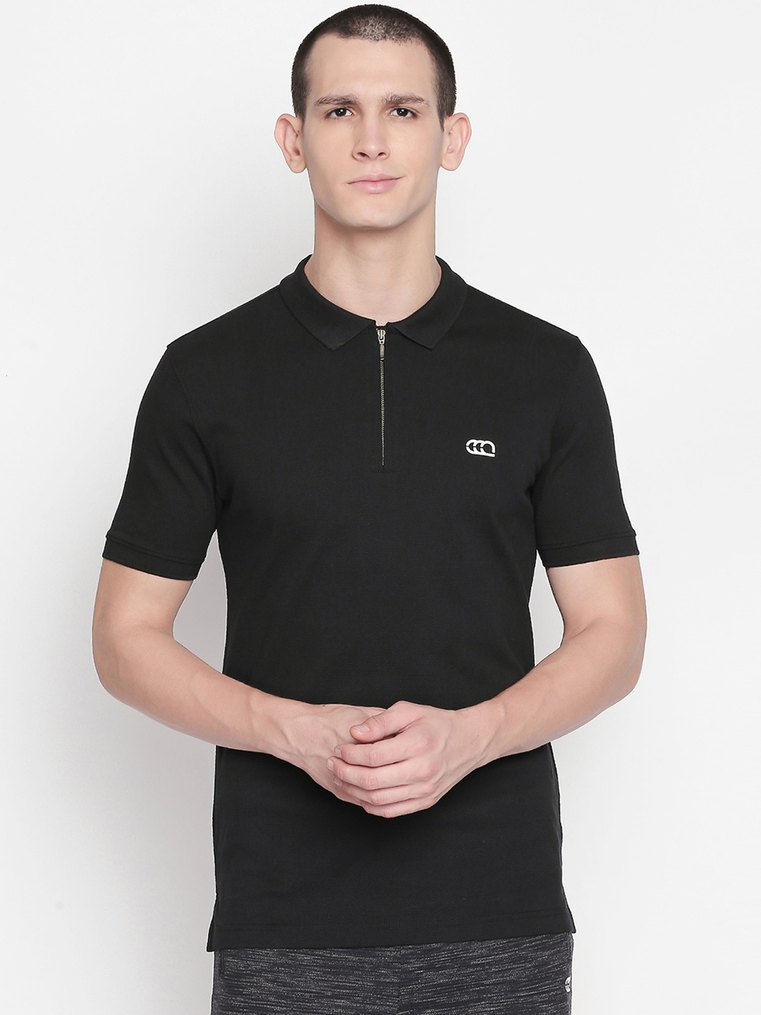 

Ajile by Pantaloons Men Black Solid Polo Collar Pure Cotton T-shirt
