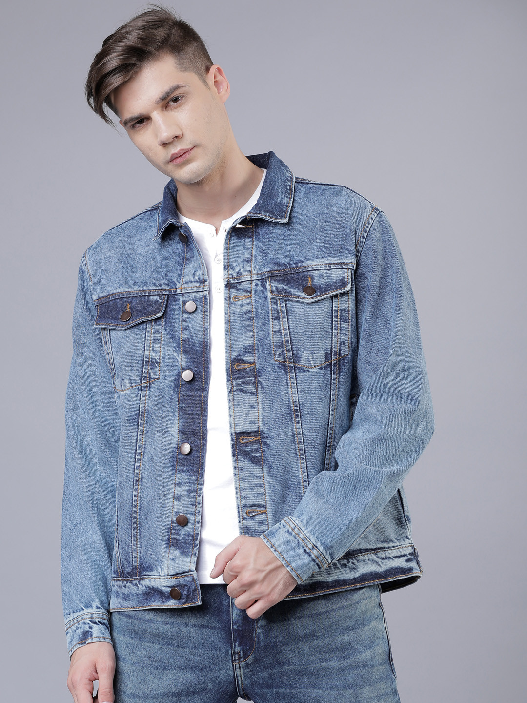 

HIGHLANDER Men Blue Solid Denim Jacket