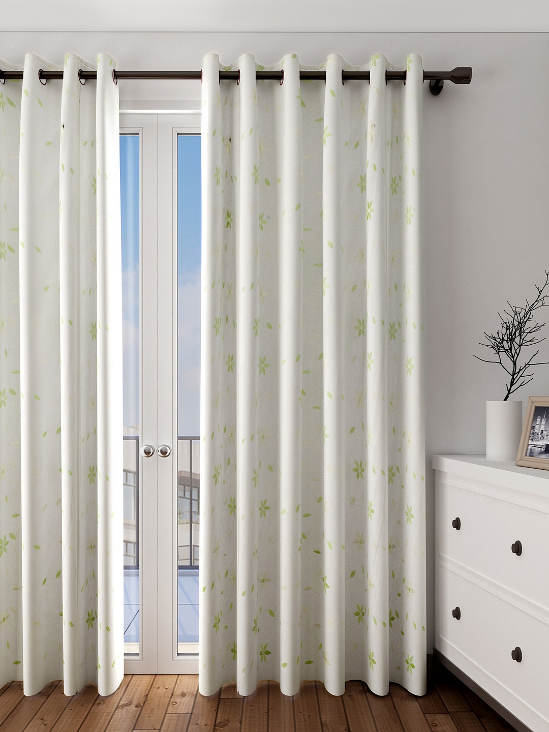 

Cortina White & GreenSingle Long Door Curtain