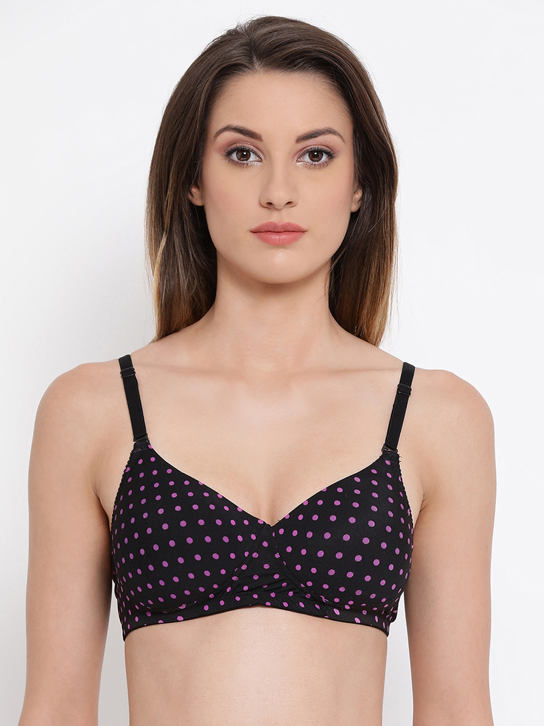 

Clovia Padded Non-Wired Polka Print T-Shirt Bra, Black