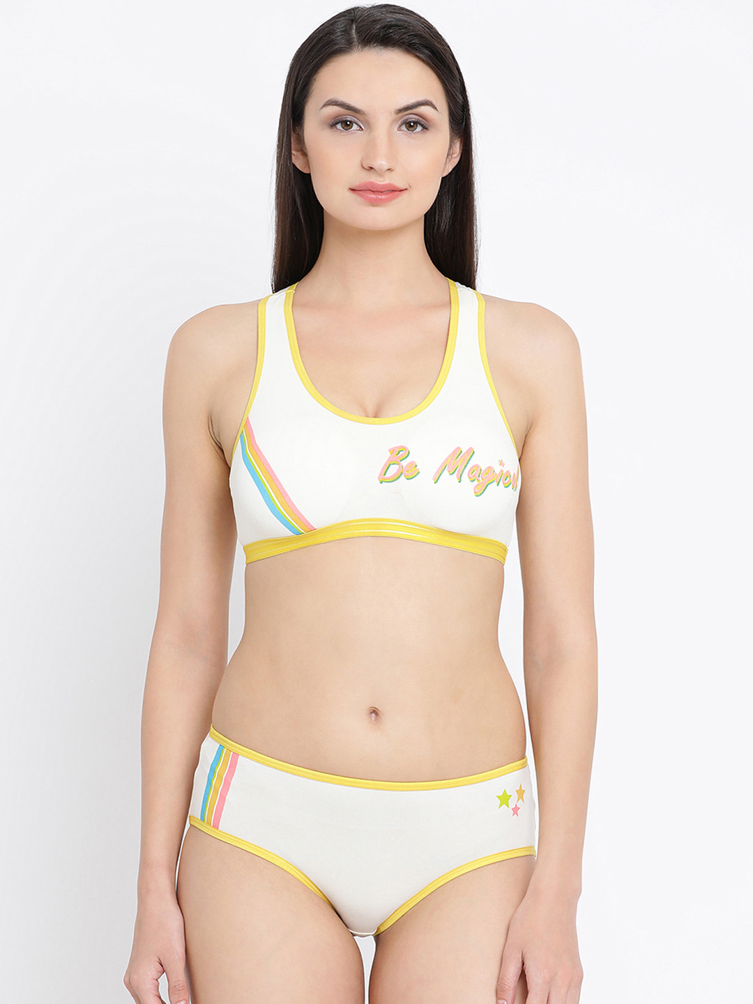 

Clovia Women White & Yellow Printed Lingerie Set COMBBP08332