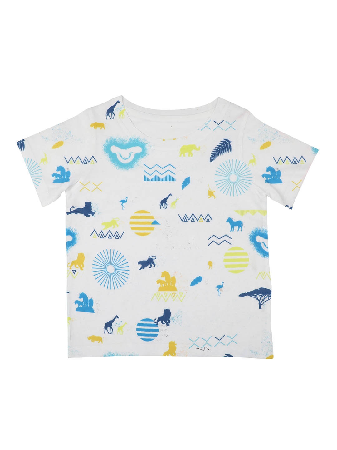 

Disney by Wear Your Mind Boys White & Blue Printed Round Neck T-shirt