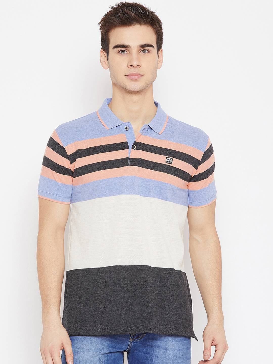 

Duke Men Multicoloured Striped Polo Collar T-shirt, Multi