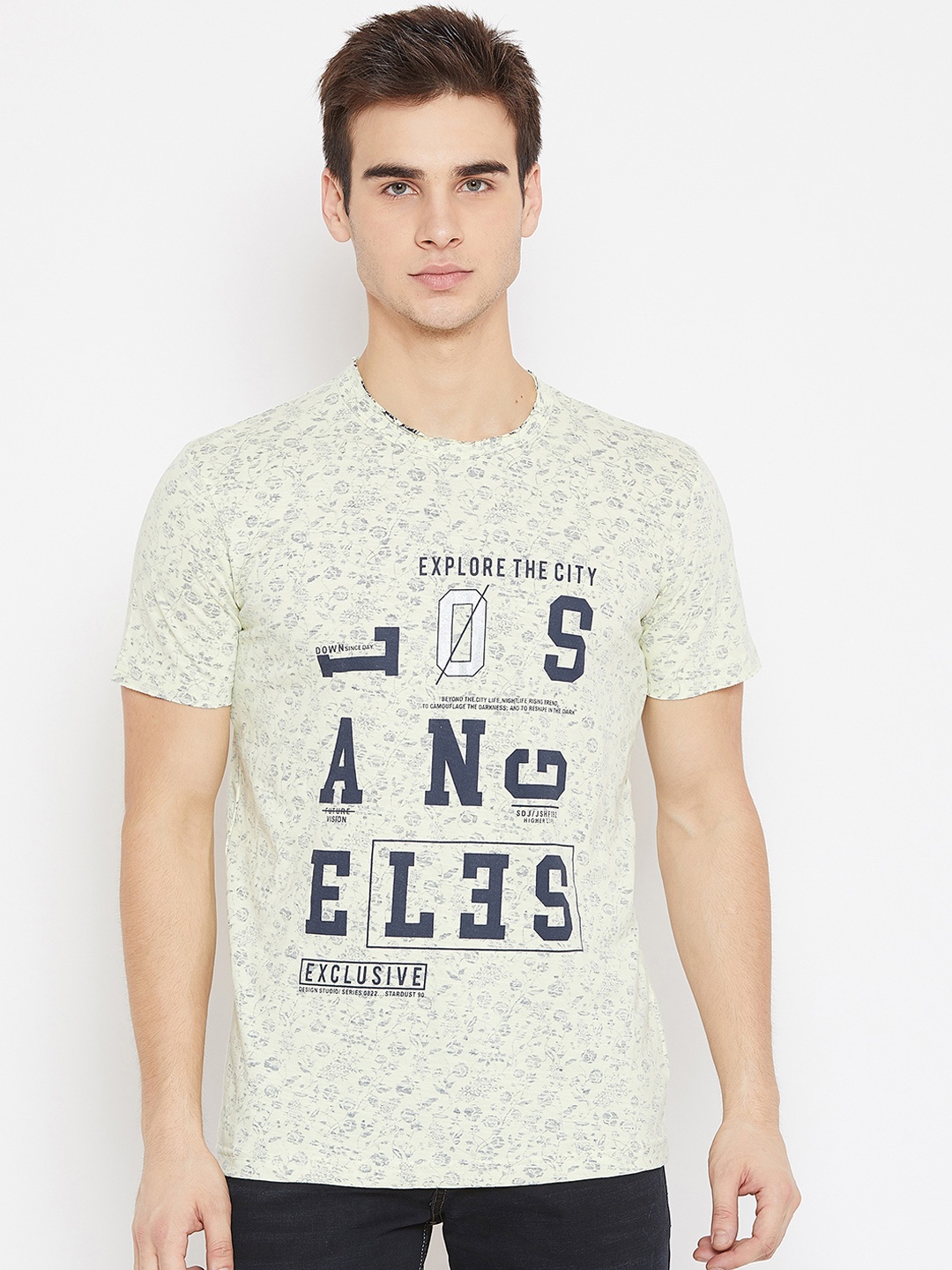 

Duke Men Lime Green Printed Round Neck T-shirt