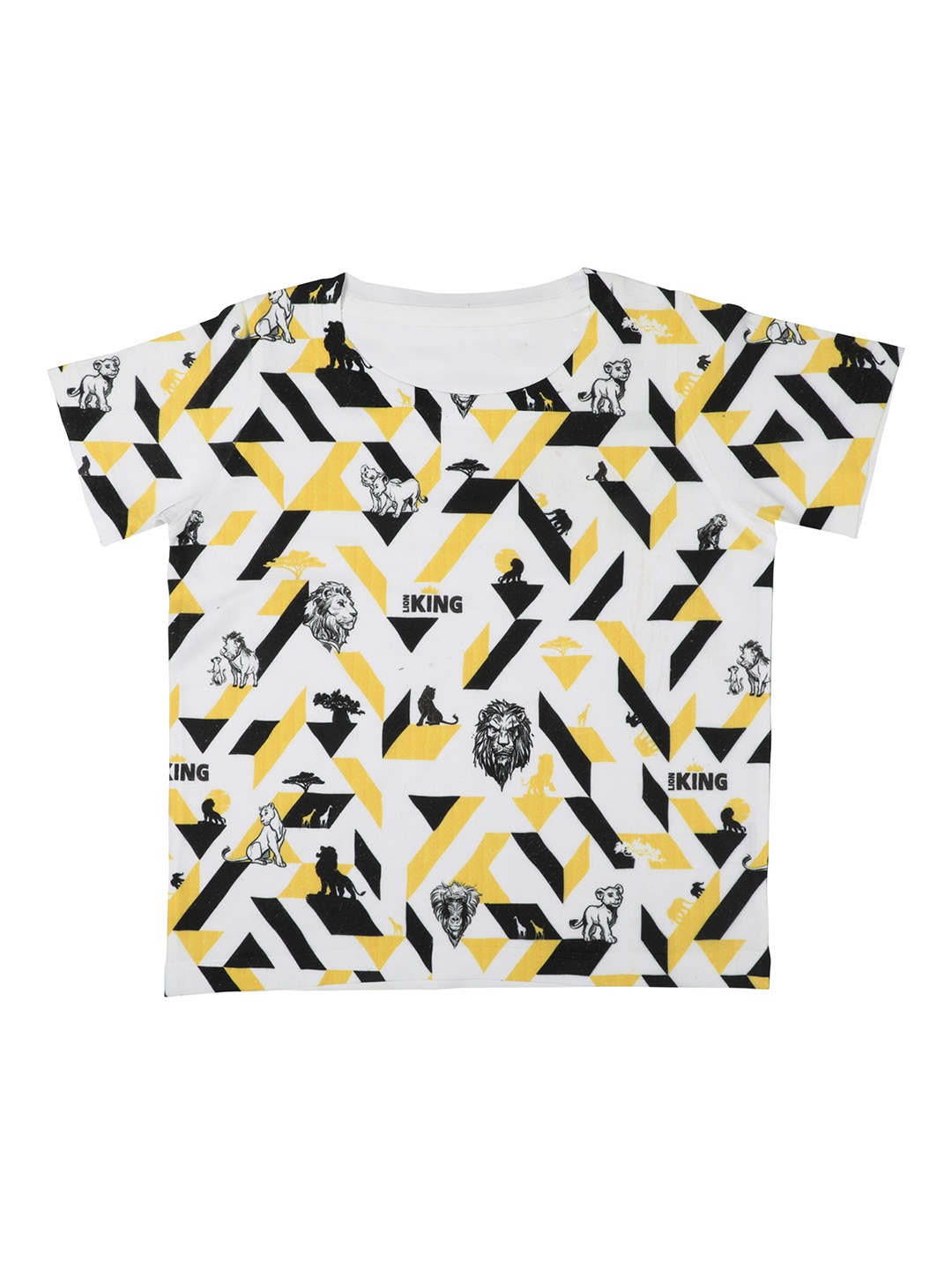

Disney by Wear Your Mind Boys White & Yellow Printed Round Neck T-shirt