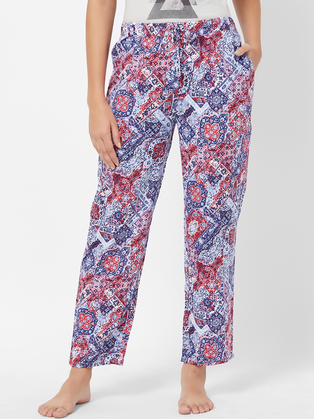 

Soie Women Blue & Rust Red Printed Lounge Pants