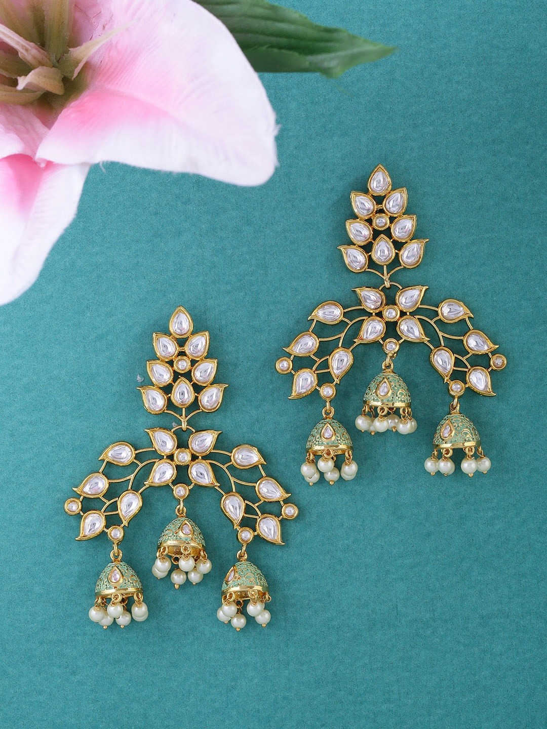 

Tistabene Green & Gold-Plated Contemporary Jhumkas
