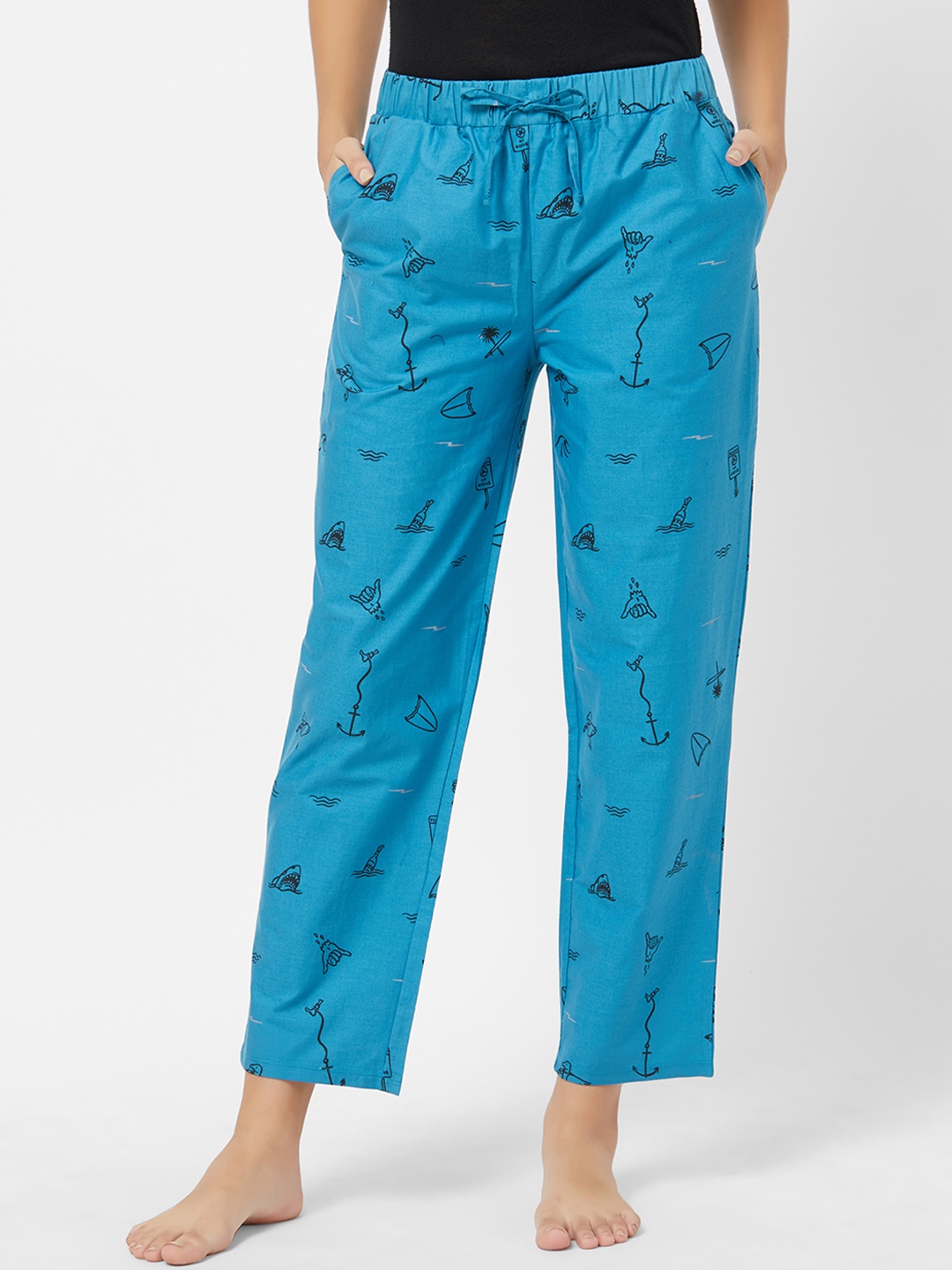 Soie Women Blue Printed Lounge Pants NT-121PJ-12-PJ-12