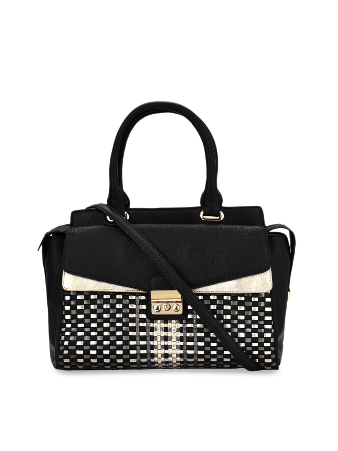 

Eske Black Checked Leather Handheld Bag