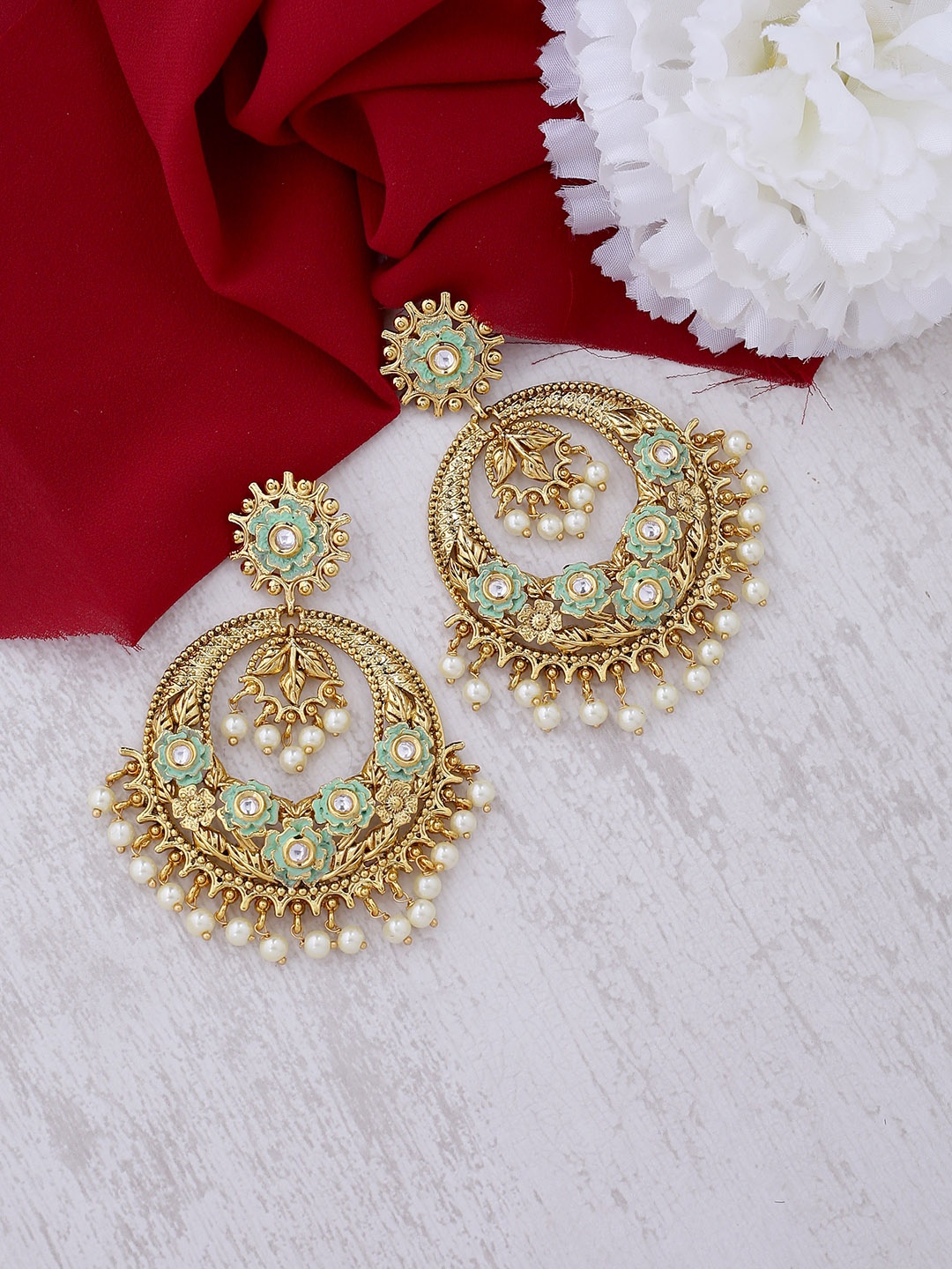 

Tistabene Gold-Plated & Green Contemporary Drop Earrings
