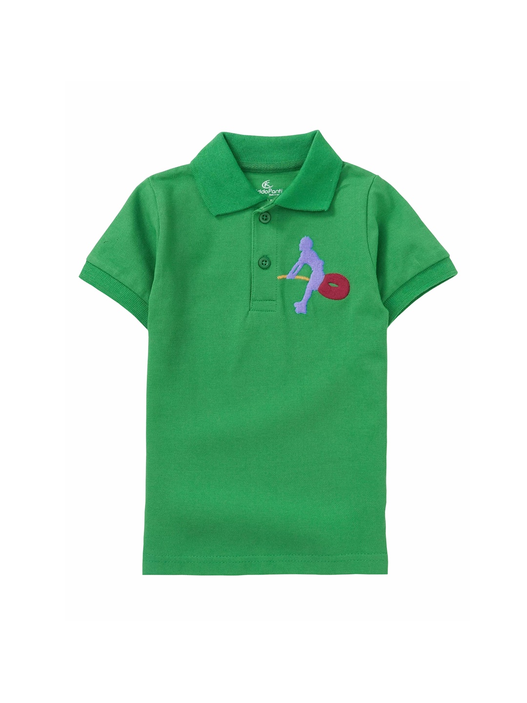 

KiddoPanti Boys Green Self Design Polo Collar Pure Cotton T-shirt