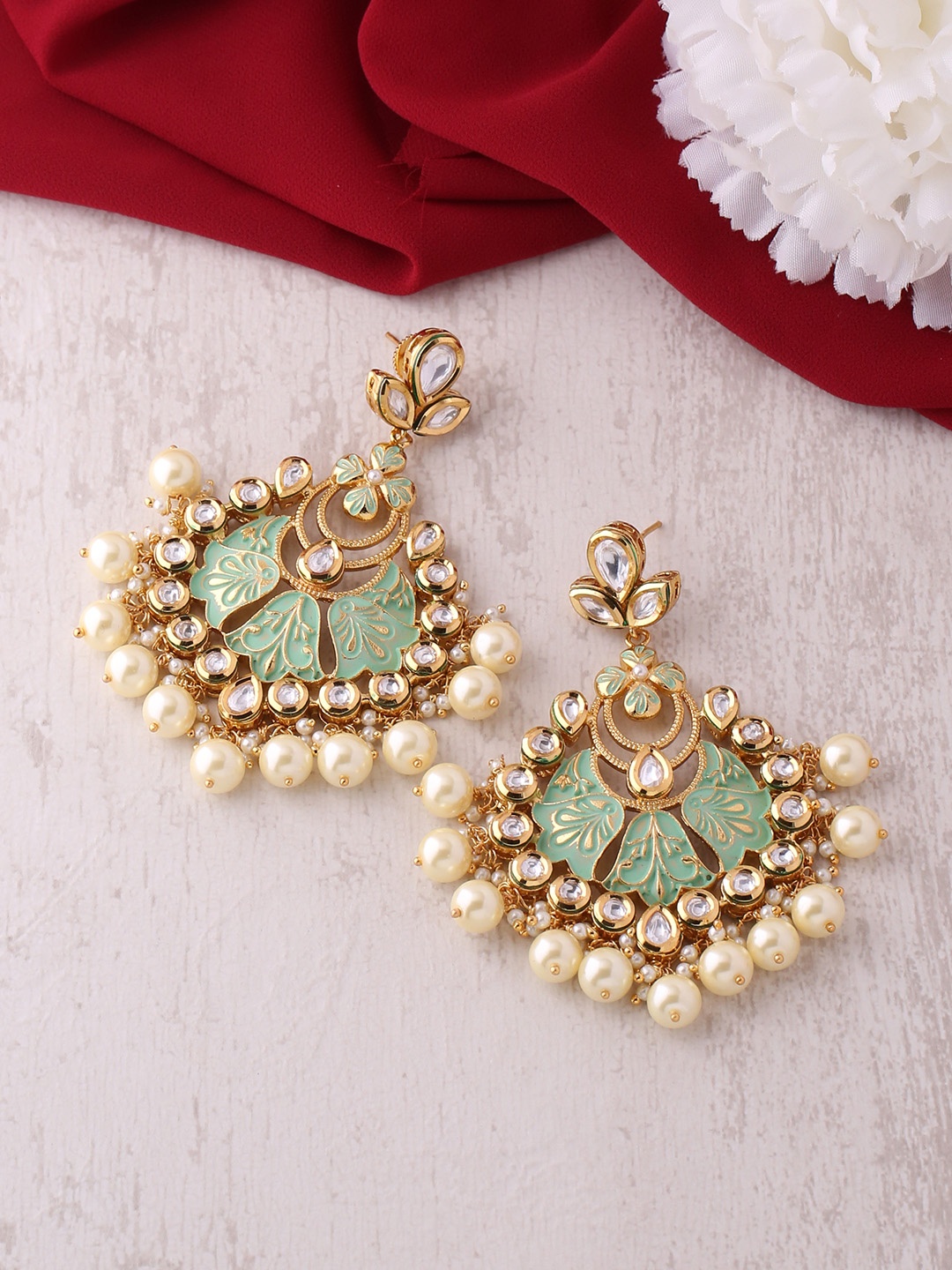 

Tistabene Gold-Plated & Sea Green Contemporary Drop Earrings