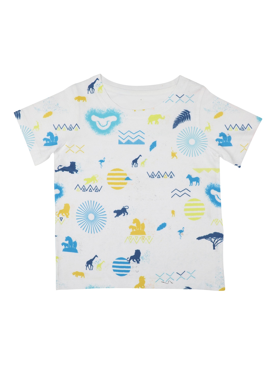 Disney by Wear Your Mind Boys White & Blue Printed Round Neck T-shirt