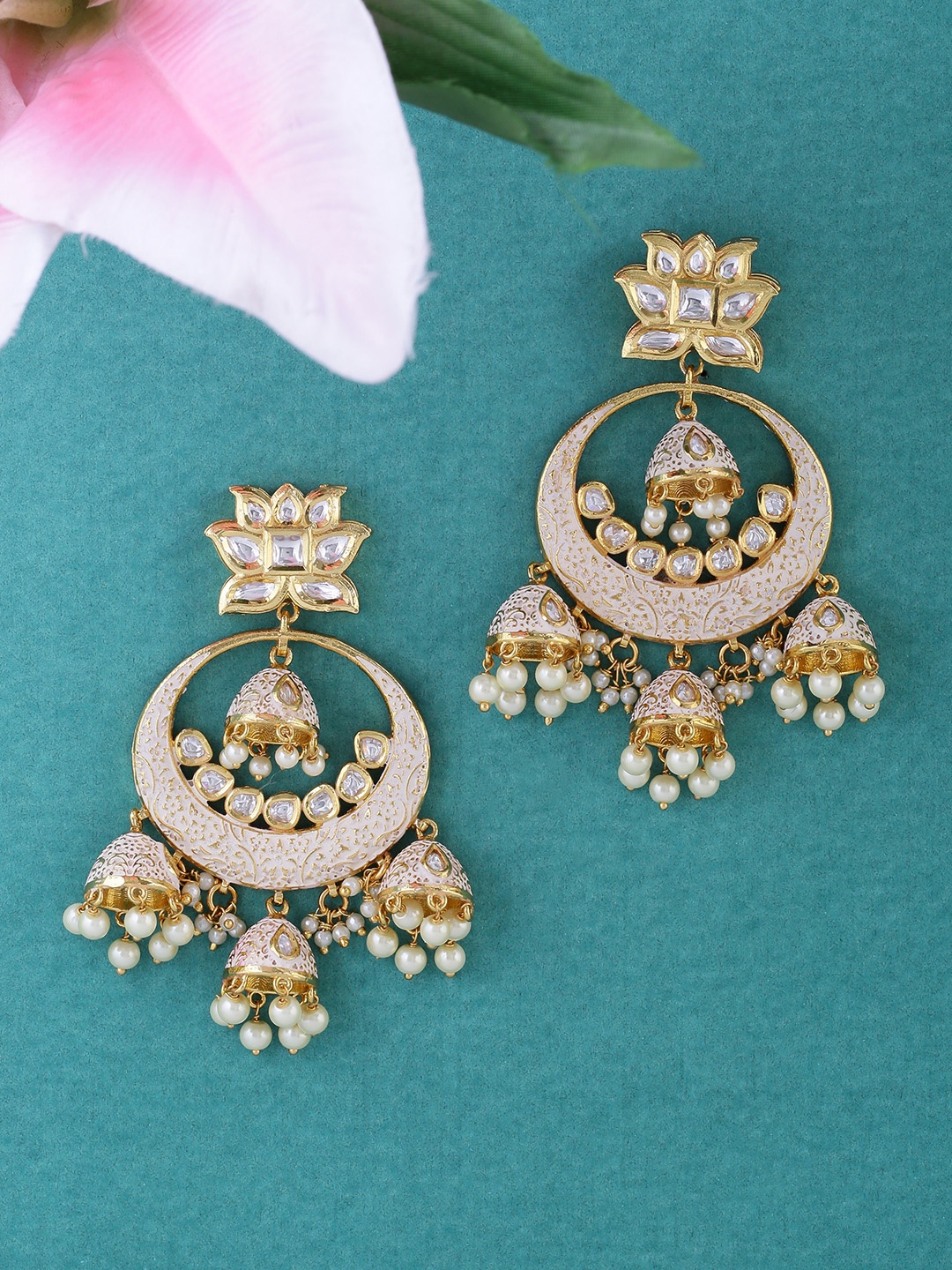 

Tistabene Gold-Plated & Beige Contemporary Jhumkas
