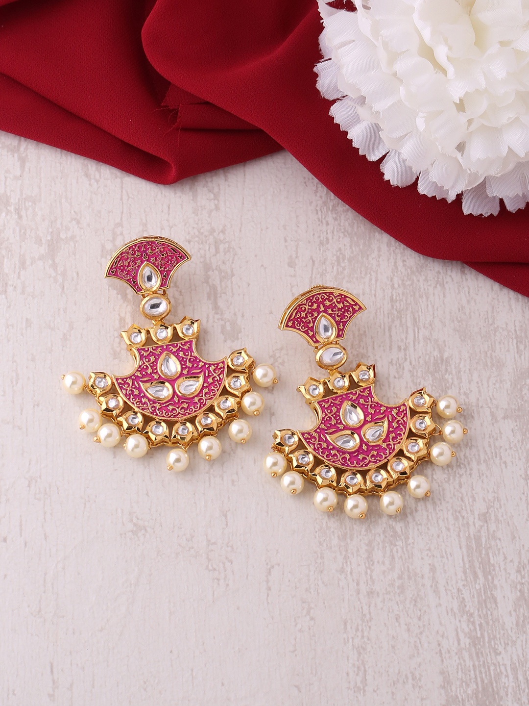 

Tistabene Gold-Plated & Pink Contemporary Enamelled Drop Earrings